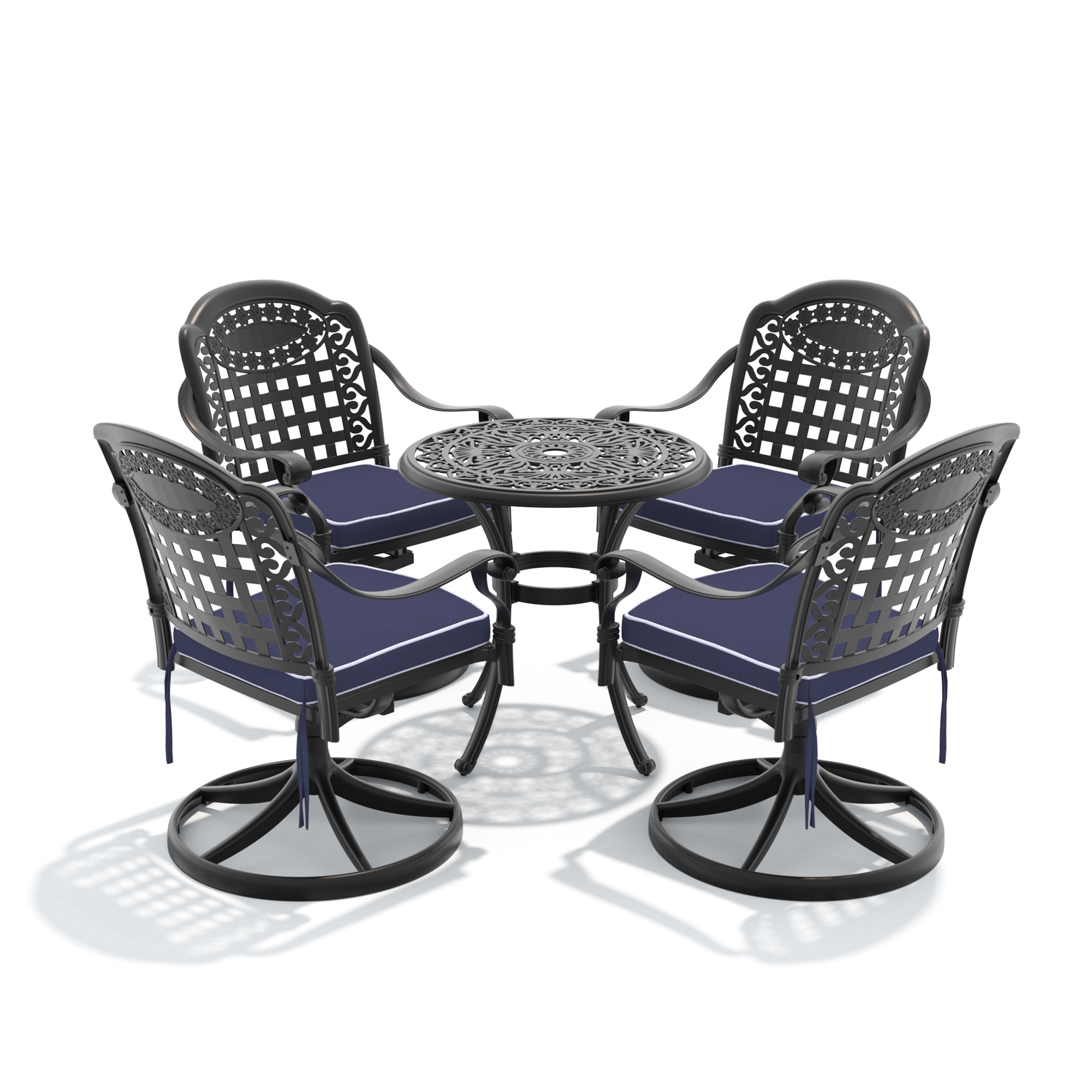 5-Piece All-Weather Cast Aluminum Dining Set, Include 4 Swivel Chairs and 26.77" Round Table With Black Frame - Image 3
