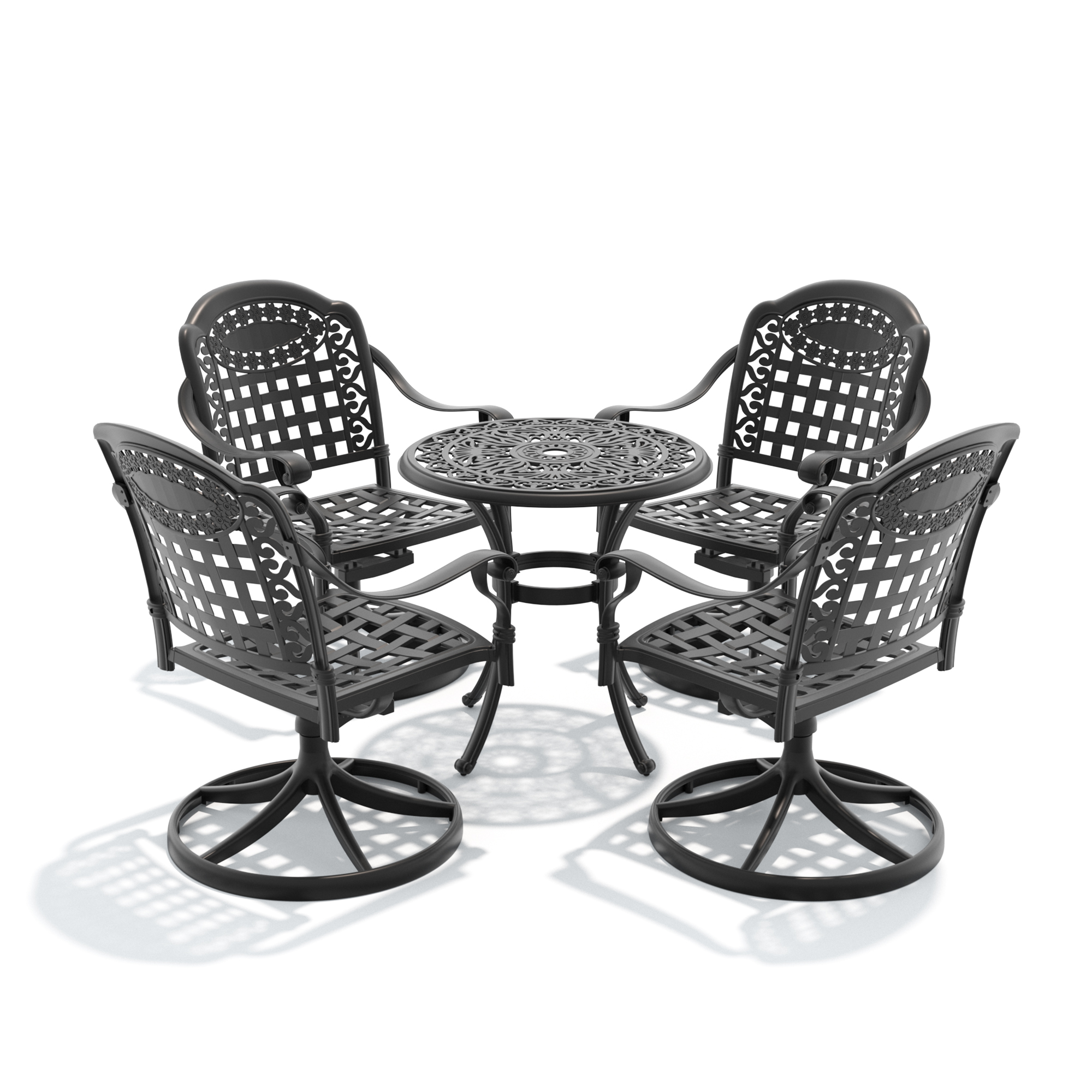 5-Piece All-Weather Cast Aluminum Dining Set, Include 4 Swivel Chairs and 26.77" Round Table With Black Frame - Image 4