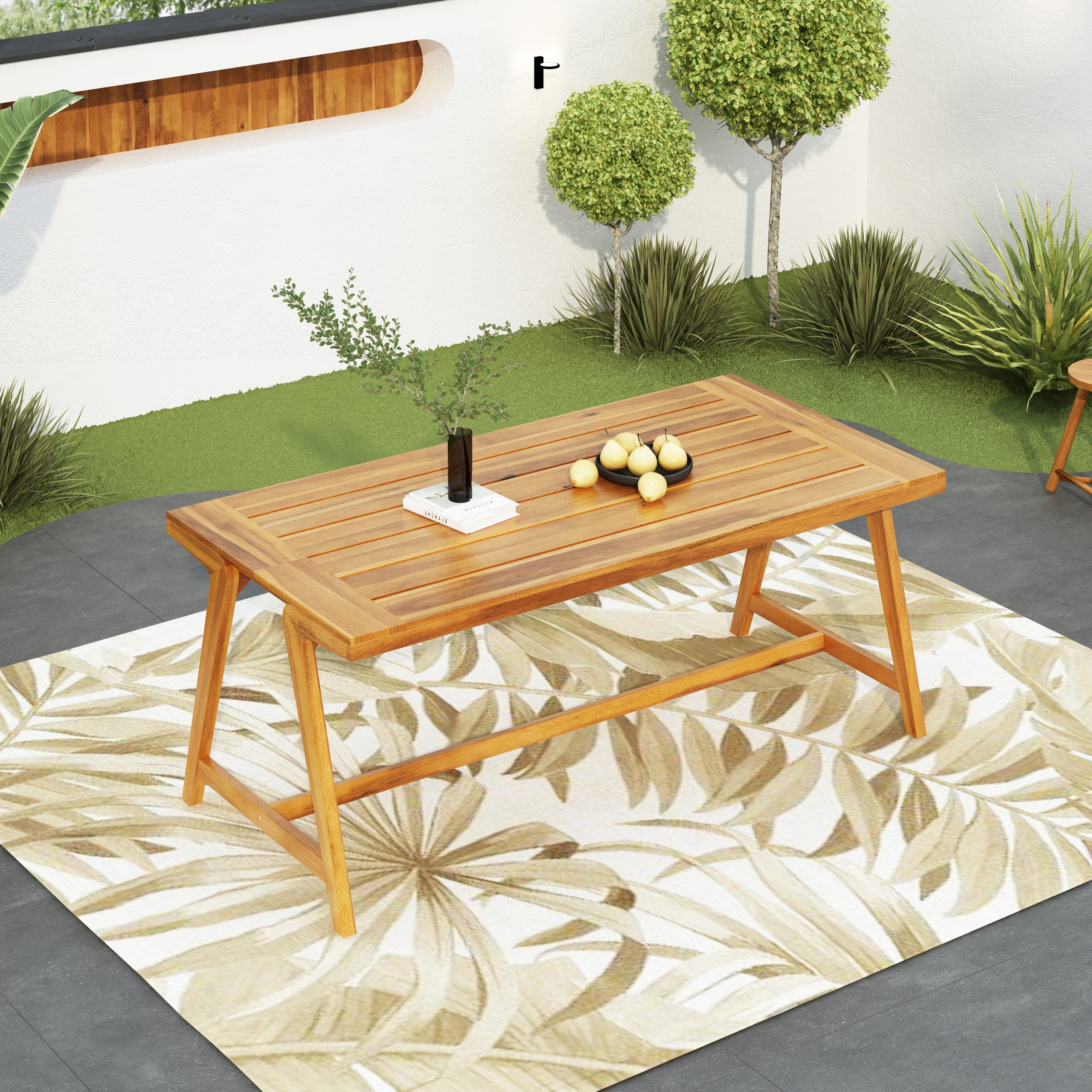 Modern Outdoor Dining Table, Acacia Wood Patio Table with Teak Finish - Weather-Resistant Garden, Poolside Deck Dining Set for 4-6 People (Original SKU:74463.00) - Image 3