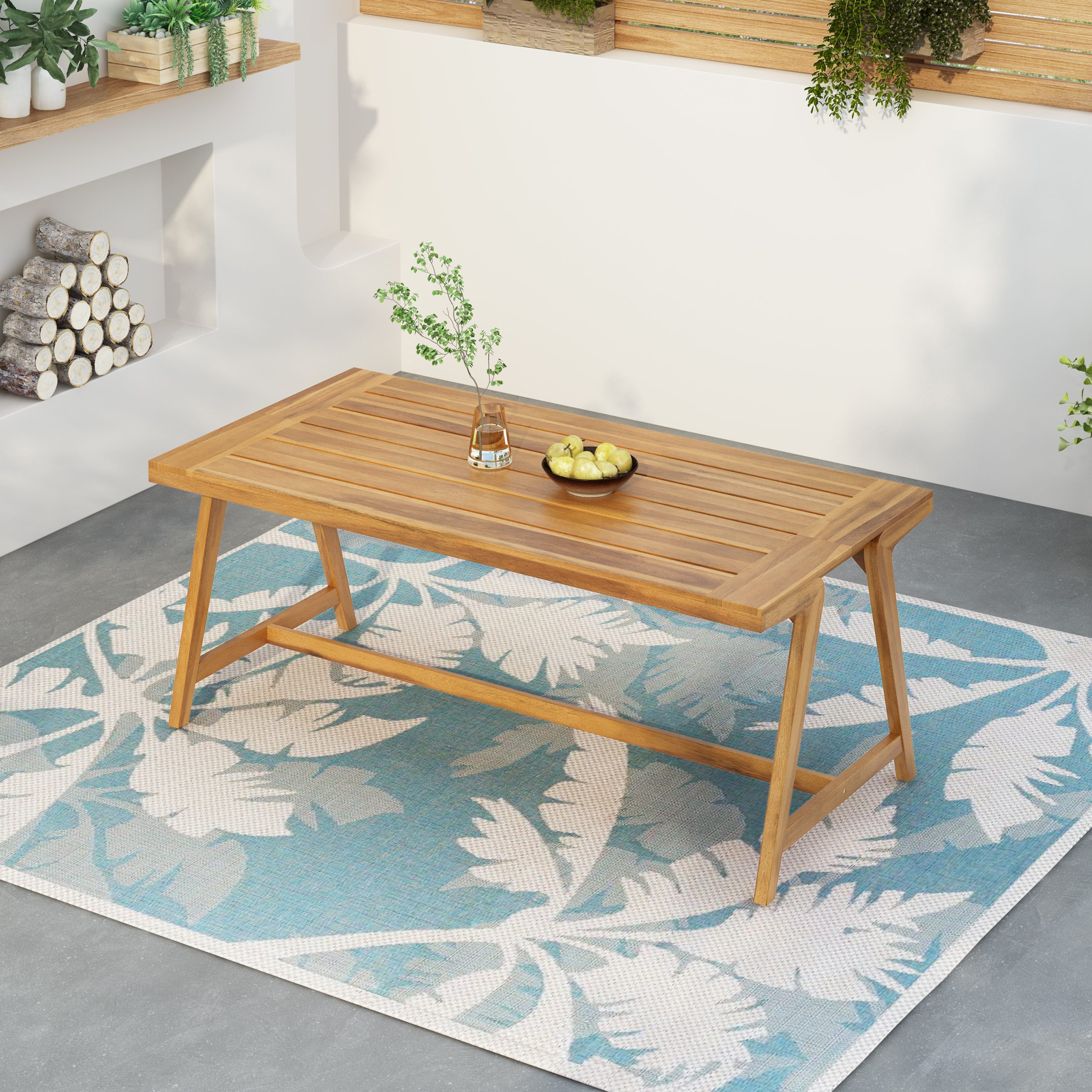 Modern Outdoor Dining Table, Acacia Wood Patio Table with Teak Finish - Weather-Resistant Garden, Poolside Deck Dining Set for 4-6 People (Original SKU:74463.00) - Image 4