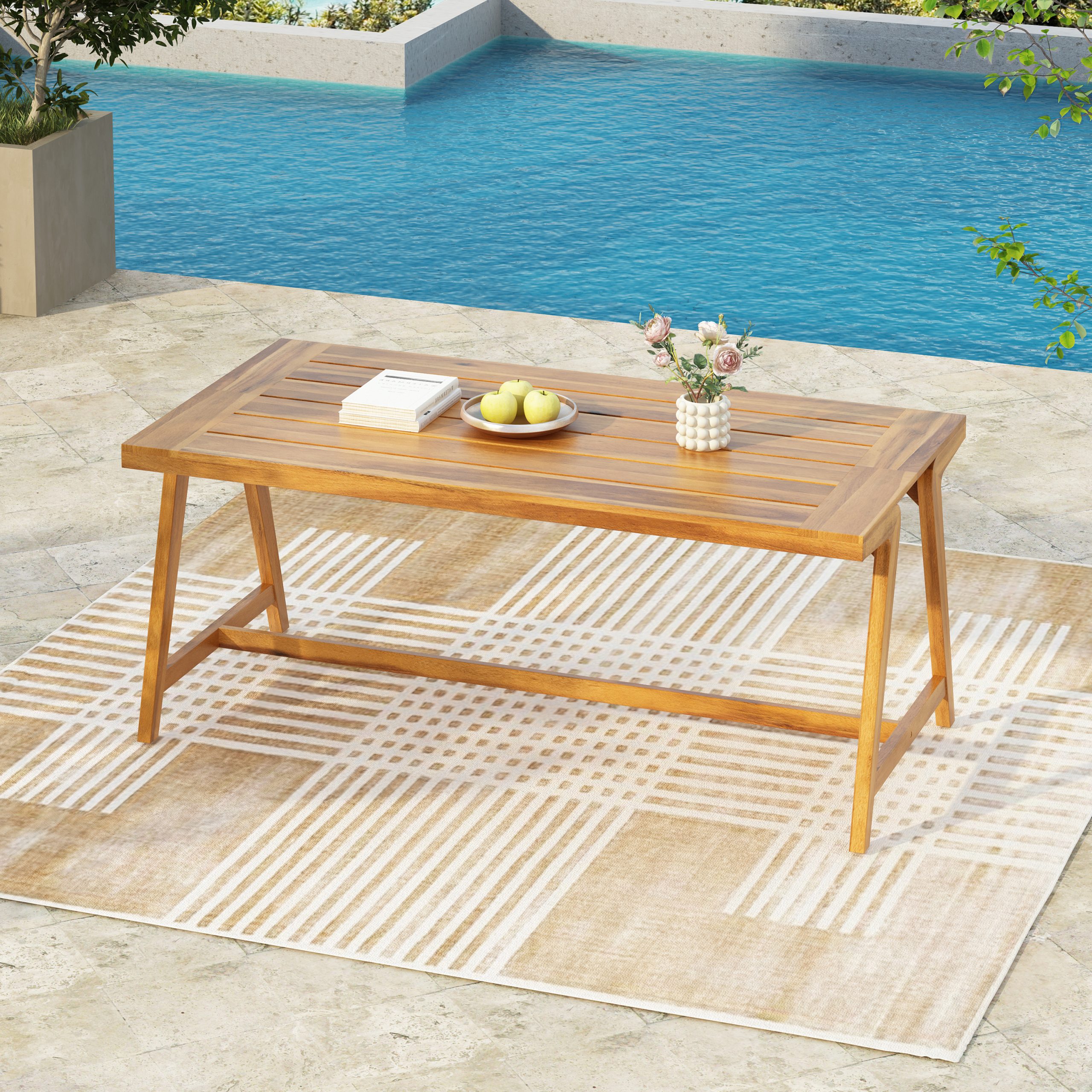 Modern Outdoor Dining Table, Acacia Wood Patio Table with Teak Finish - Weather-Resistant Garden, Poolside Deck Dining Set for 4-6 People (Original SKU:74463.00) - Image 5