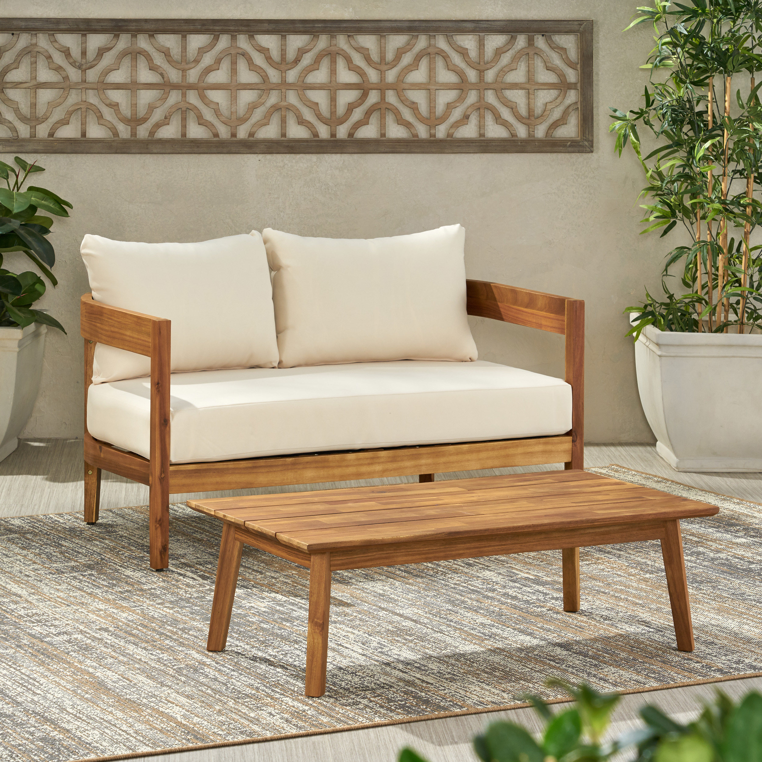Brooklyn Loveseat + Coffee Table Set for Living Room – Teak Wood 1 Seat Sofa with Modern Design, Compact Stylish for Living Room, Apartment,Small Spaces (Original SKU:68615.00BGE) - Image 4