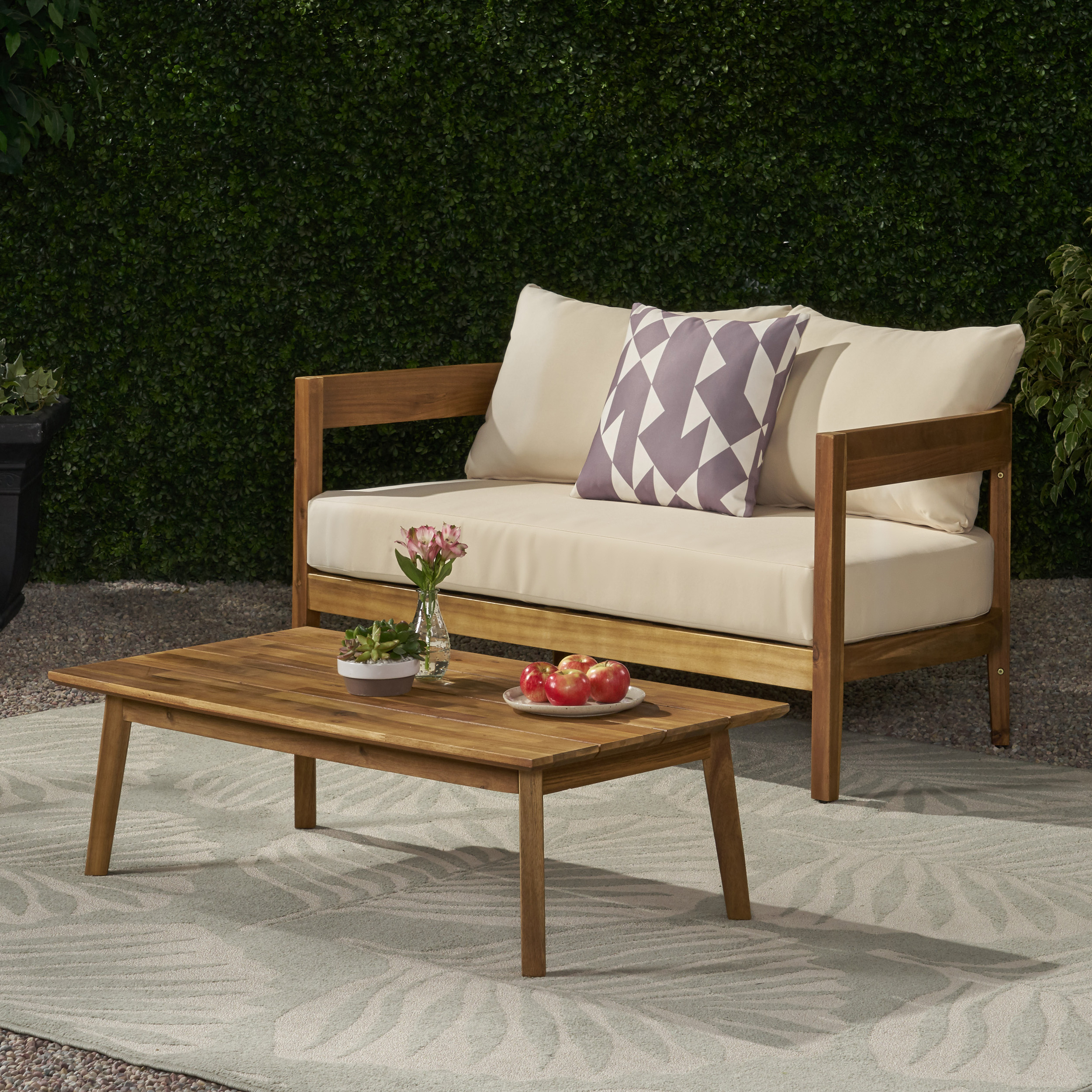 Brooklyn Loveseat + Coffee Table Set for Living Room – Teak Wood 1 Seat Sofa with Modern Design, Compact Stylish for Living Room, Apartment,Small Spaces (Original SKU:68615.00BGE) - Image 5