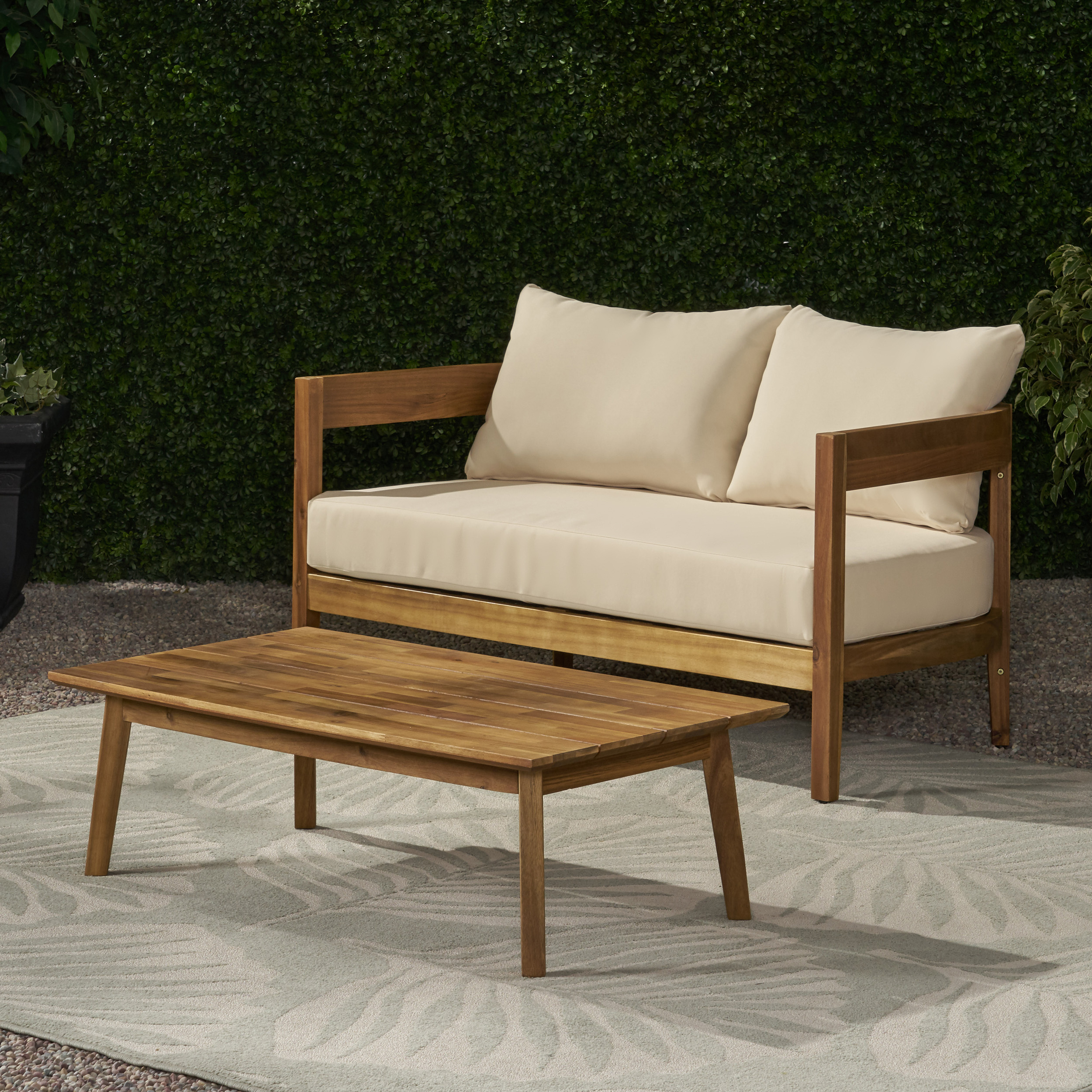 Brooklyn Loveseat + Coffee Table Set for Living Room – Teak Wood 1 Seat Sofa with Modern Design, Compact Stylish for Living Room, Apartment,Small Spaces (Original SKU:68615.00BGE) - Image 6