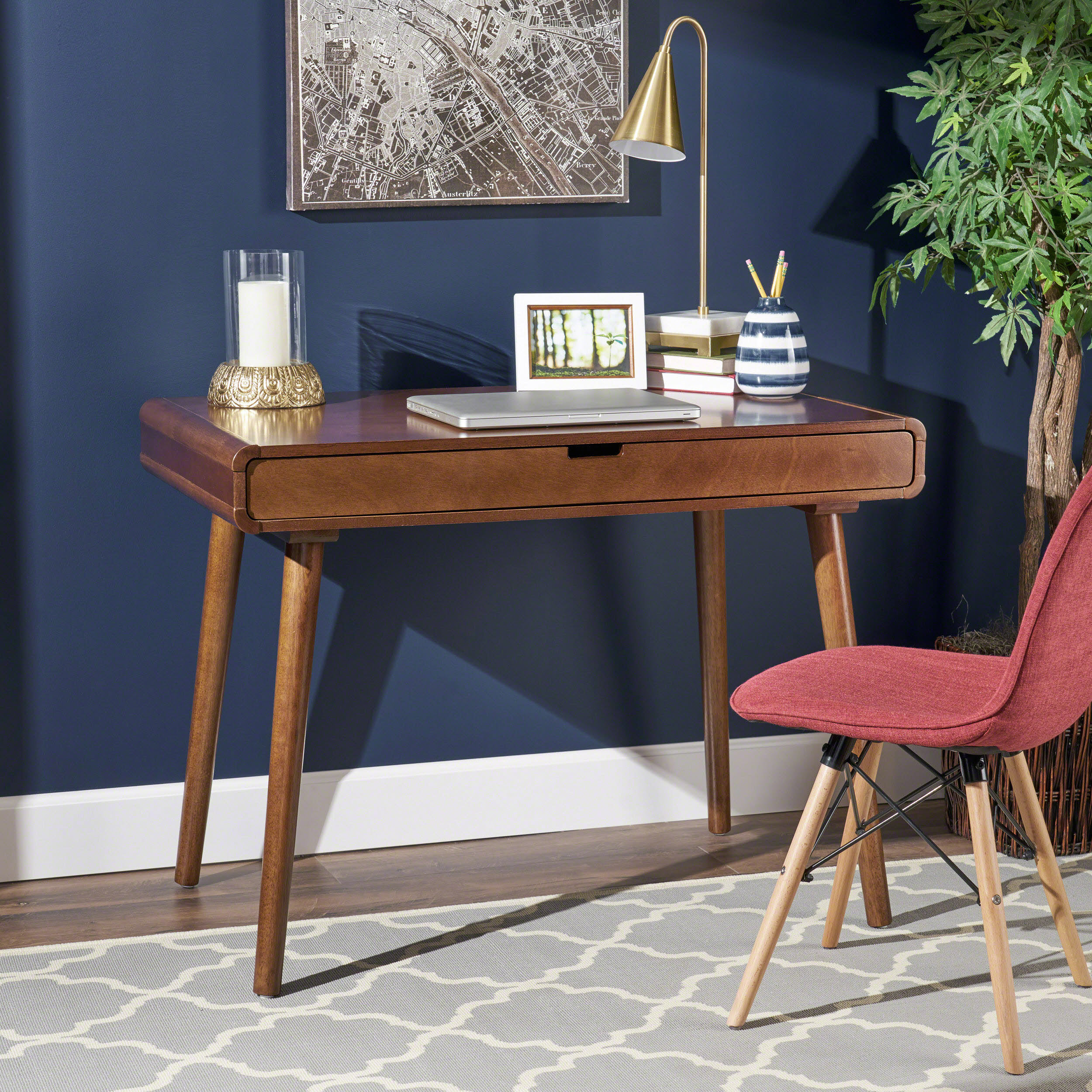 Writing Desk with large drawers,Computer Table for Home Office Workspace or Entryway,Brown Color (Original SKU:62413.00MEDBRN) - Image 3