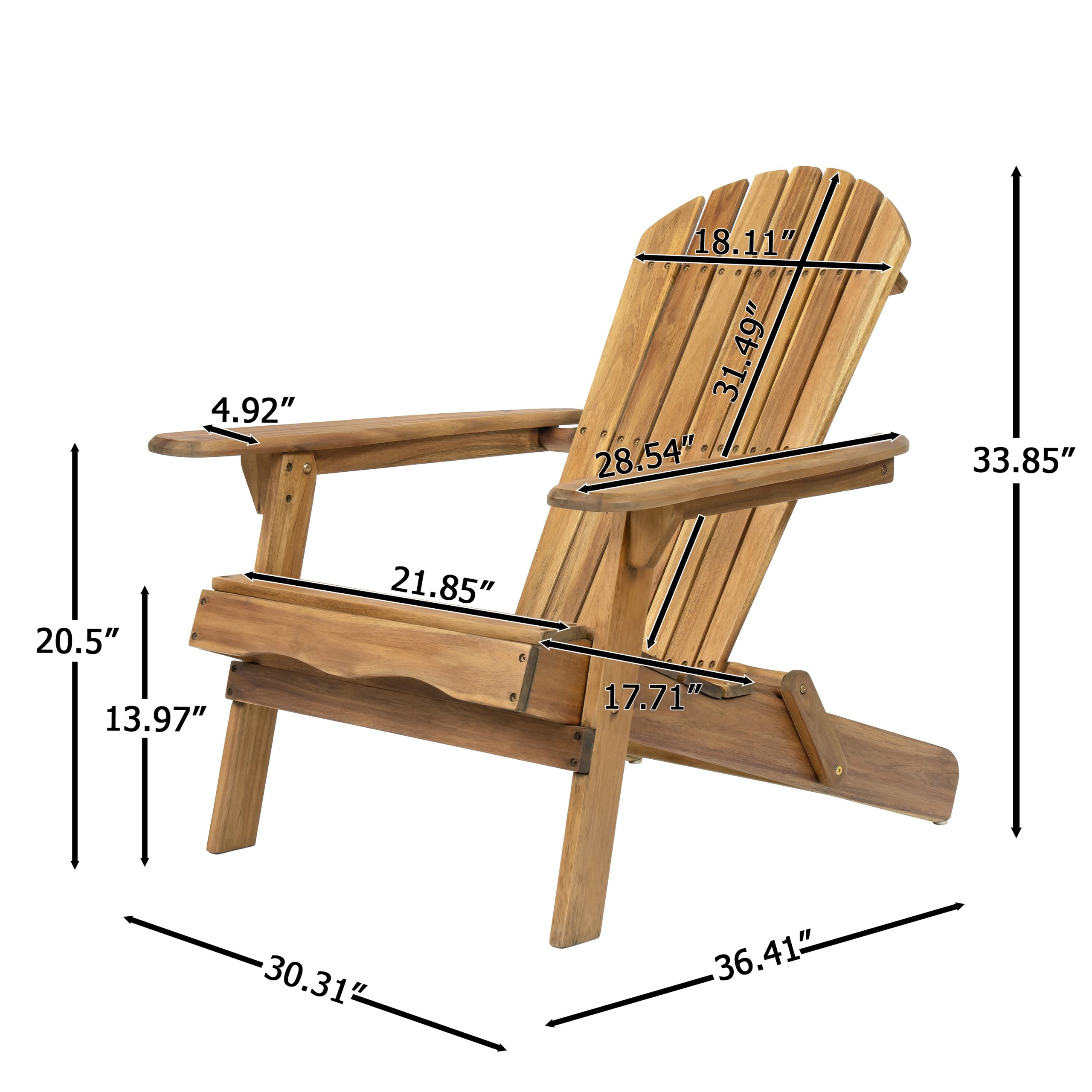 Folding Adirondack Chair Wooden Accent Furniture Lounge Chairs,Foldable Design for Patio & Garden Relaxation with Slatted Back & Wide Armrests- Teak Finish(Original SKU:57702.00NTLS/N770P241668M) - Image 2