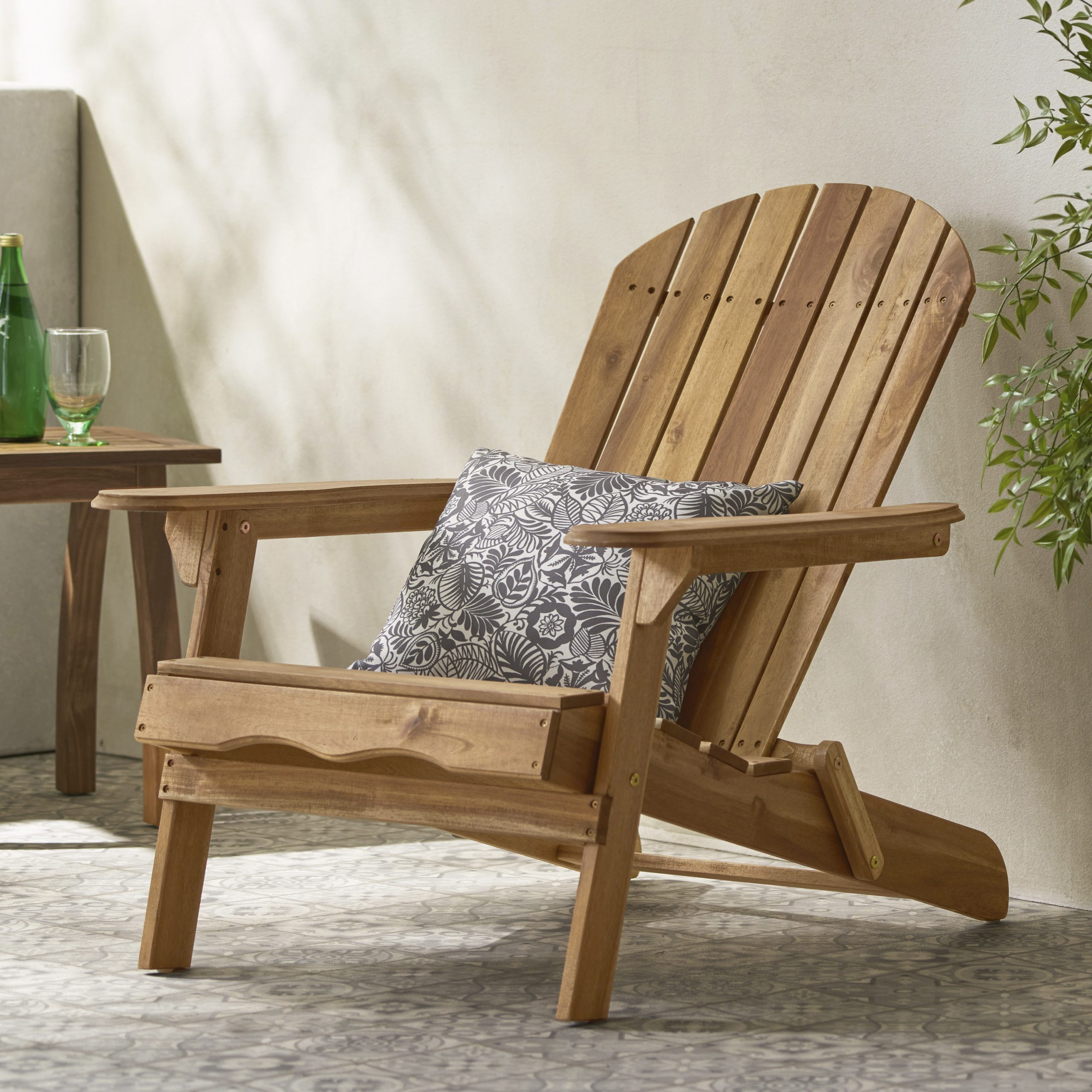 Folding Adirondack Chair Wooden Accent Furniture Lounge Chairs,Foldable Design for Patio & Garden Relaxation with Slatted Back & Wide Armrests- Teak Finish(Original SKU:57702.00NTLS/N770P241668M) - Image 3