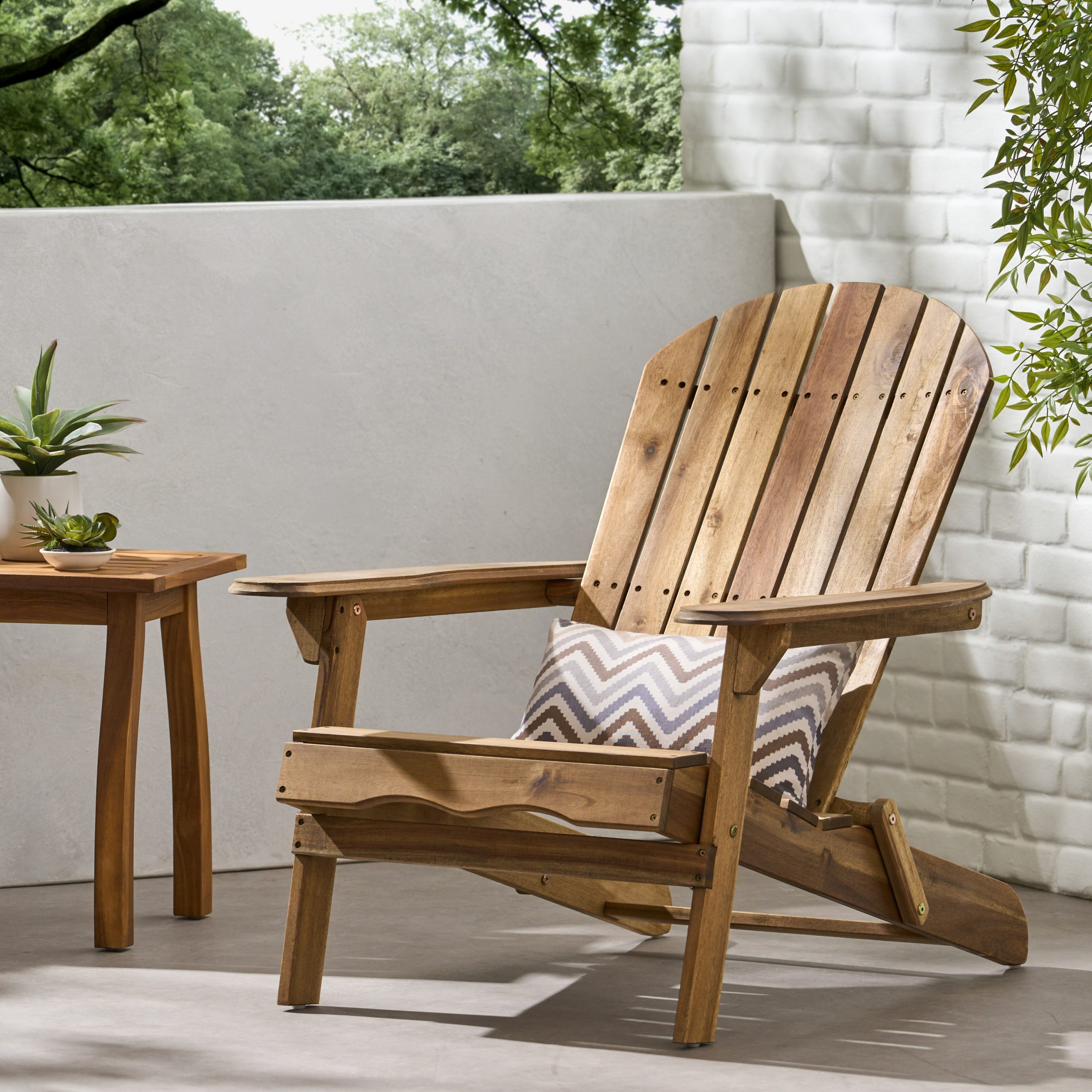 Folding Adirondack Chair Wooden Accent Furniture Lounge Chairs,Foldable Design for Patio & Garden Relaxation with Slatted Back & Wide Armrests- Teak Finish(Original SKU:57702.00NTLS/N770P241668M) - Image 4