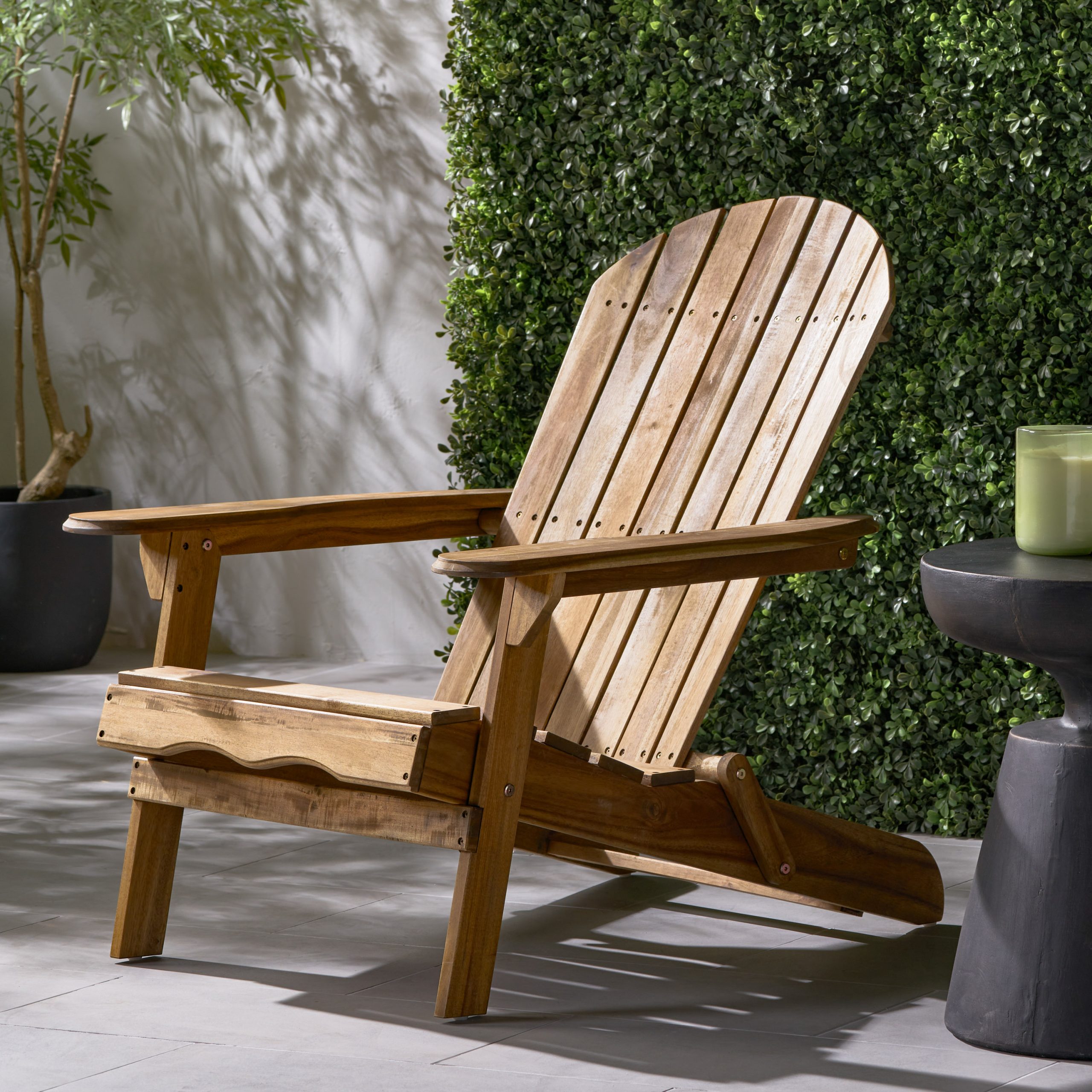 Folding Adirondack Chair Wooden Accent Furniture Lounge Chairs,Foldable Design for Patio & Garden Relaxation with Slatted Back & Wide Armrests- Teak Finish(Original SKU:57702.00NTLS/N770P241668M) - Image 5