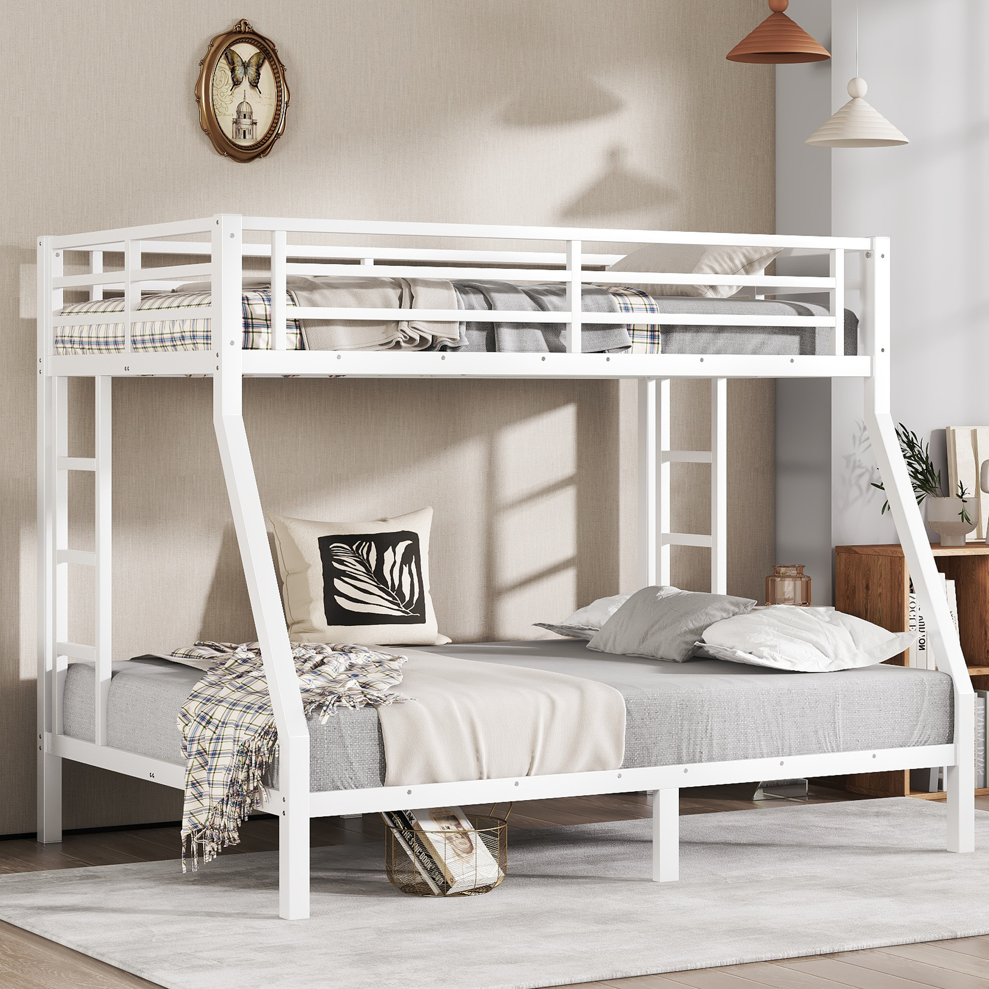 Metal Twin over Full Bunk Bed for Teens and Adults,Space-Saving/Noise Reduced/No Box Spring Needed, White - Image 1