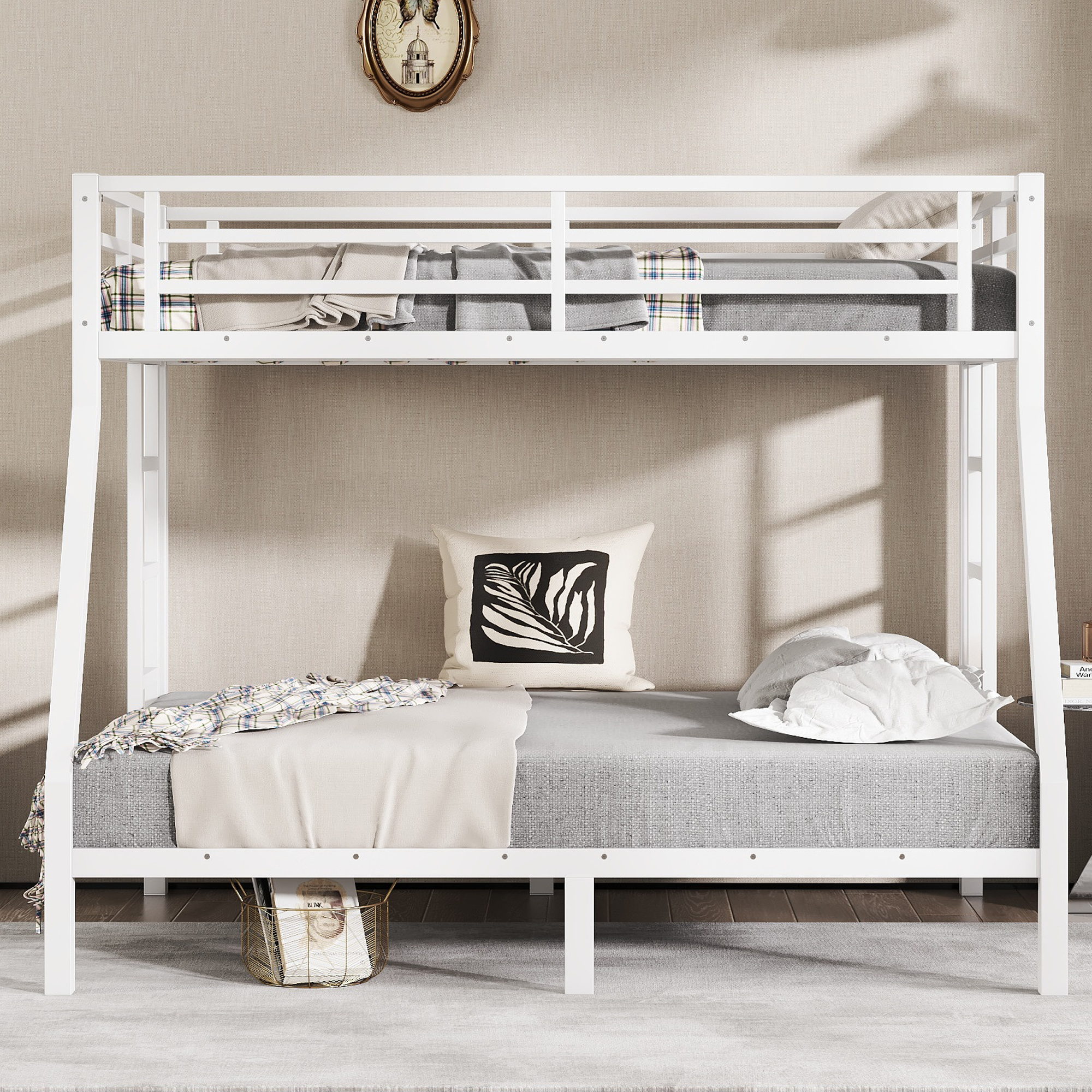 Metal Twin over Full Bunk Bed for Teens and Adults,Space-Saving/Noise Reduced/No Box Spring Needed, White - Image 2