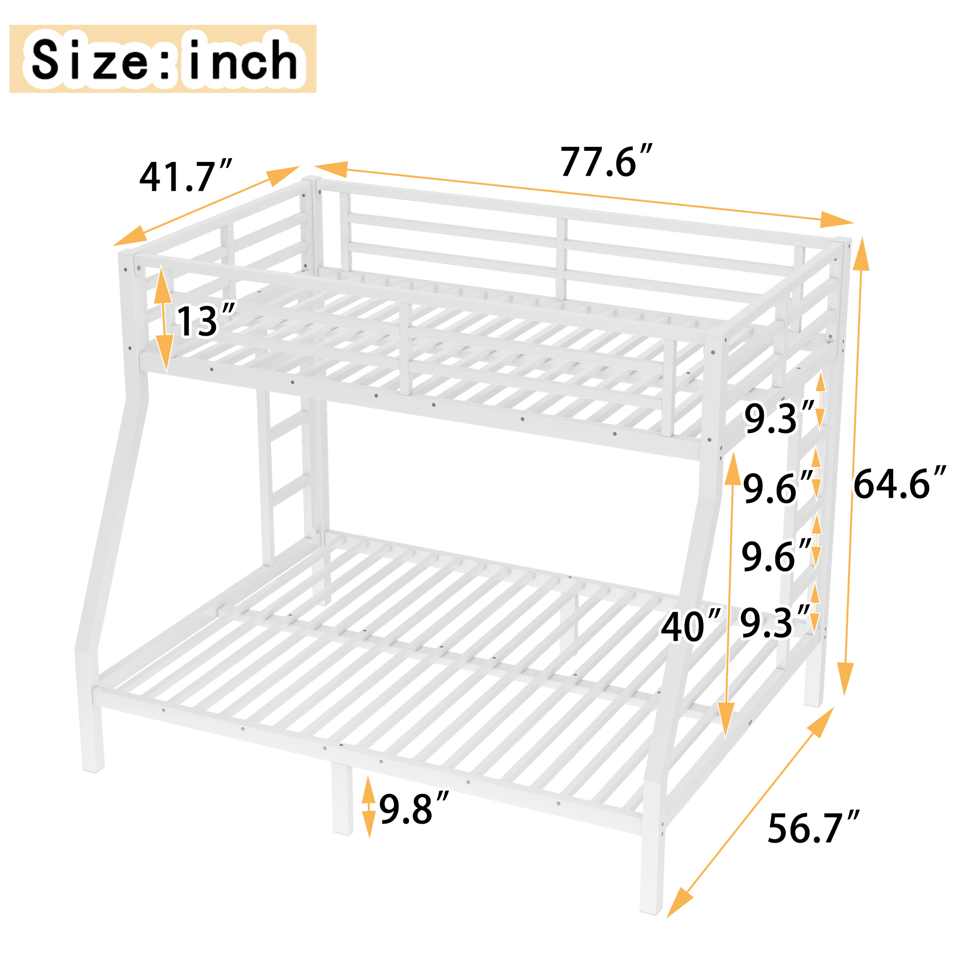 Metal Twin over Full Bunk Bed for Teens and Adults,Space-Saving/Noise Reduced/No Box Spring Needed, White - Image 3