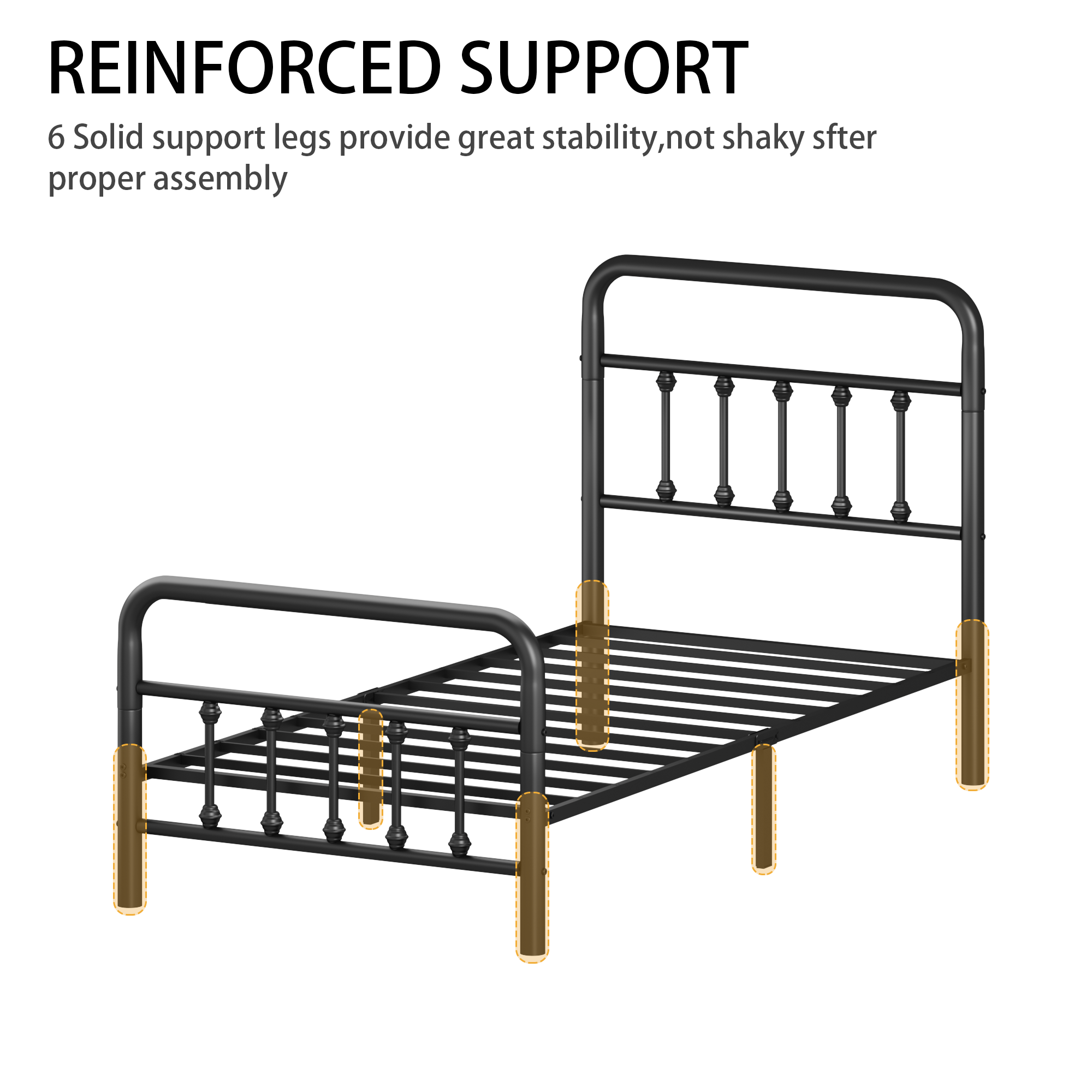 Metal Bed Frame,Twin Size Bed Frame with Headboard,Structurally Stable, Under Bed Storage,No Box Spring Needed,Black - Image 3