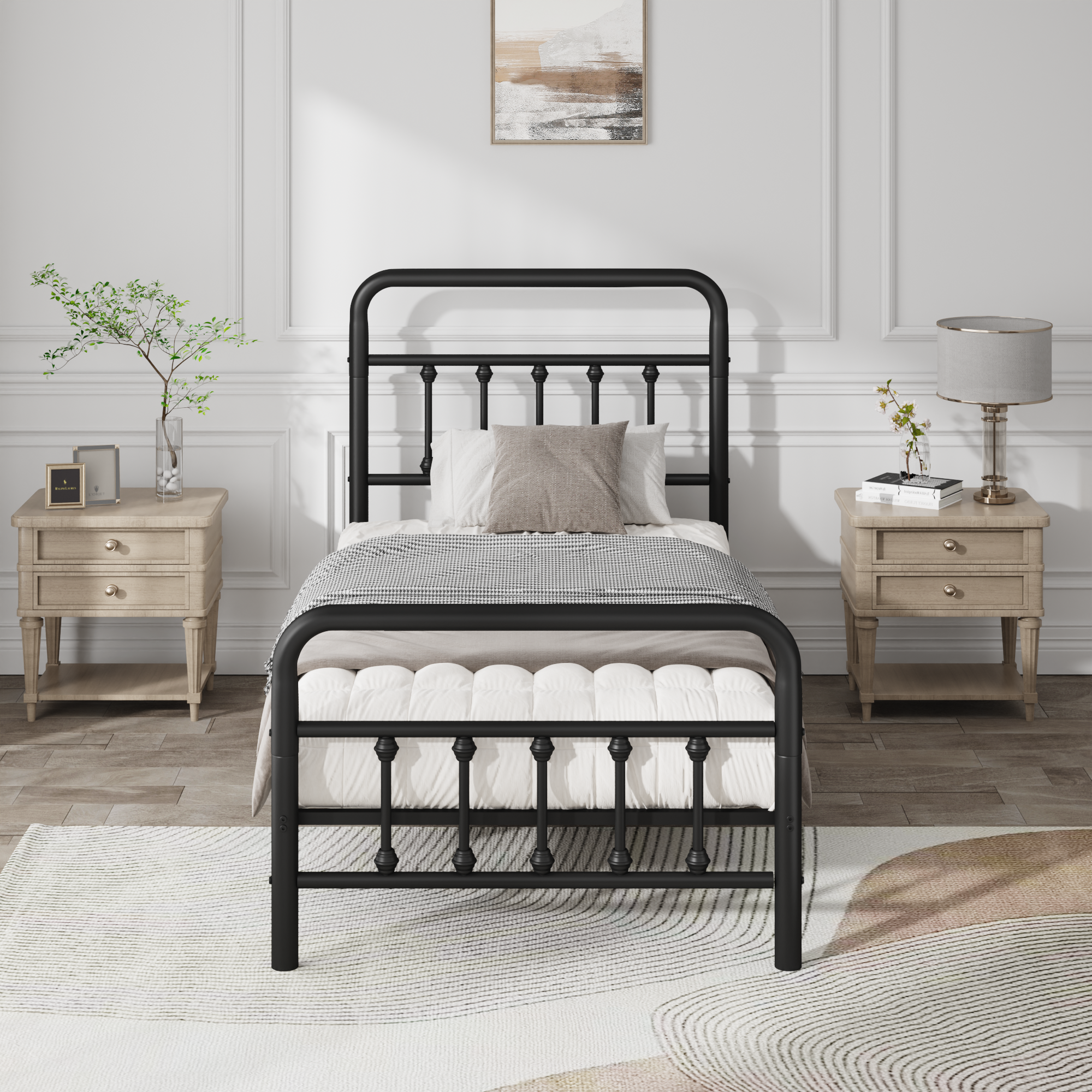 Metal Bed Frame,Twin Size Bed Frame with Headboard,Structurally Stable, Under Bed Storage,No Box Spring Needed,Black - Image 2