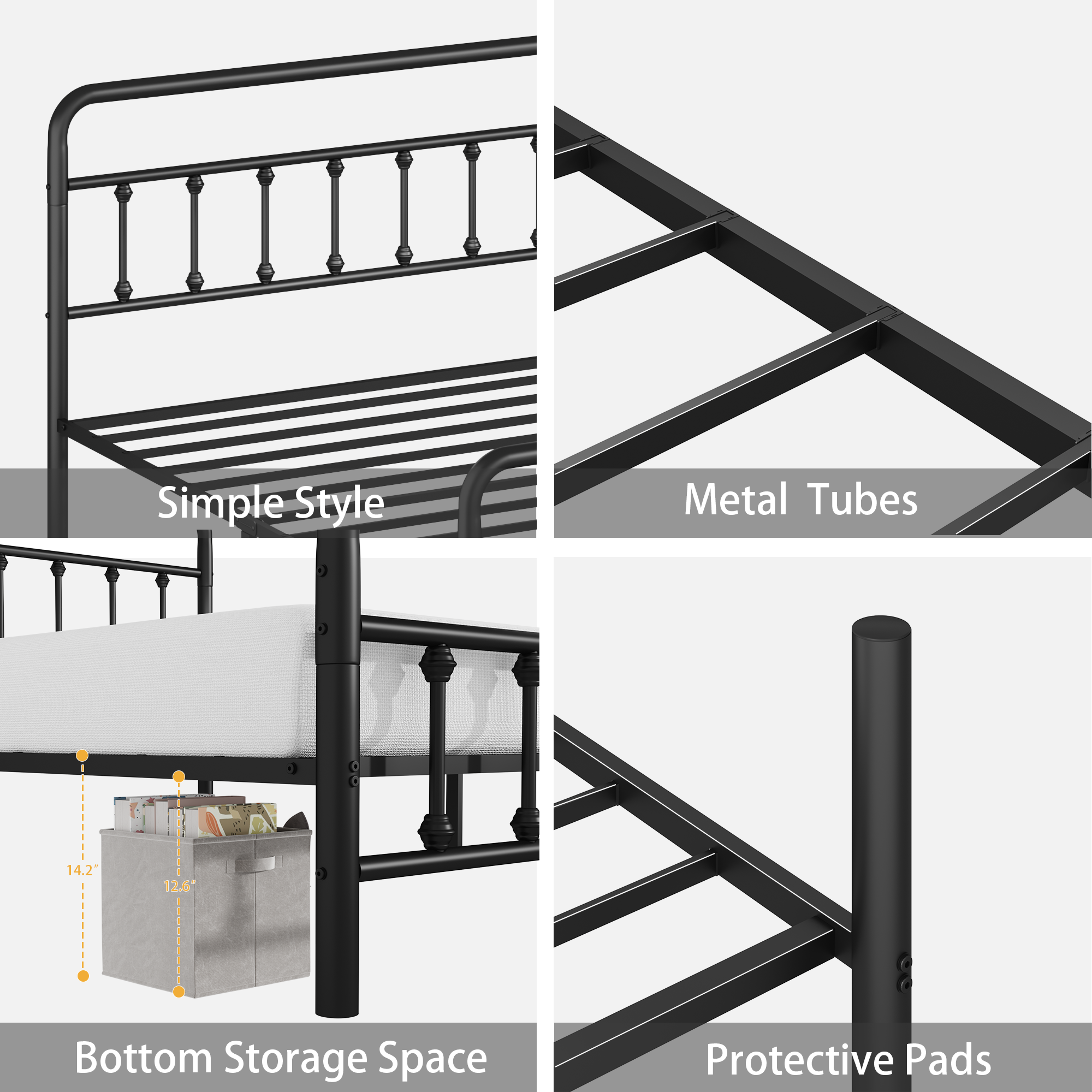Metal Bed Frame,Twin Size Bed Frame with Headboard,Structurally Stable, Under Bed Storage,No Box Spring Needed,Black - Image 4