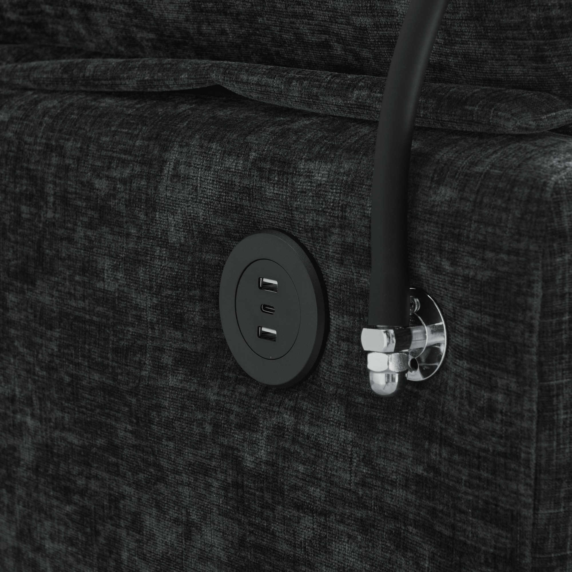 Leisure sofa chair,Double sofa recliner, with manually adjustable backrest, soft padded armrests, side USB charging port and phone stand, comes with a matching storage ottoman-Black - Image 6