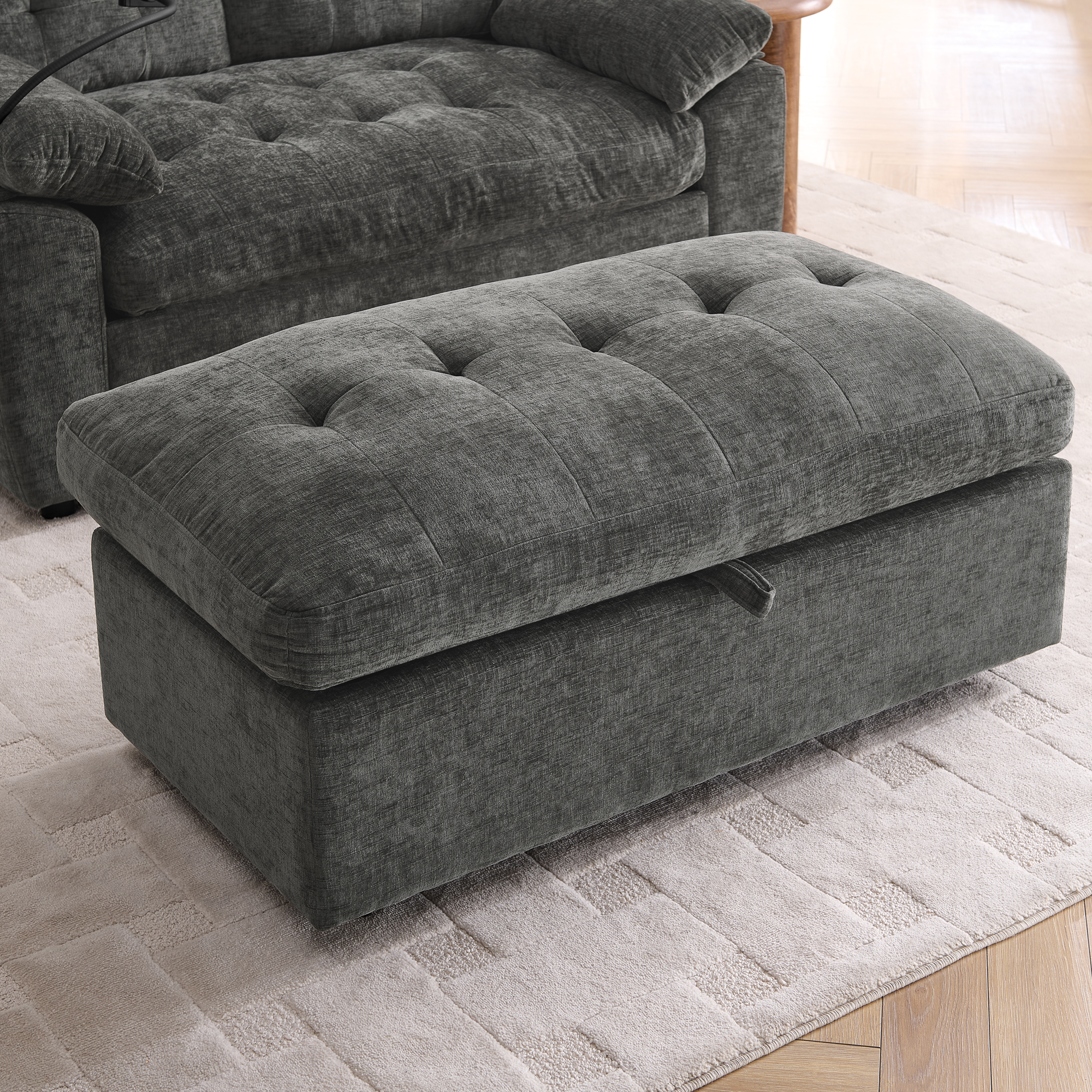 Leisure sofa chair,Double sofa recliner, with manually adjustable backrest, soft padded armrests, side USB charging port and phone stand, comes with a matching storage ottoman-Gray - Image 6
