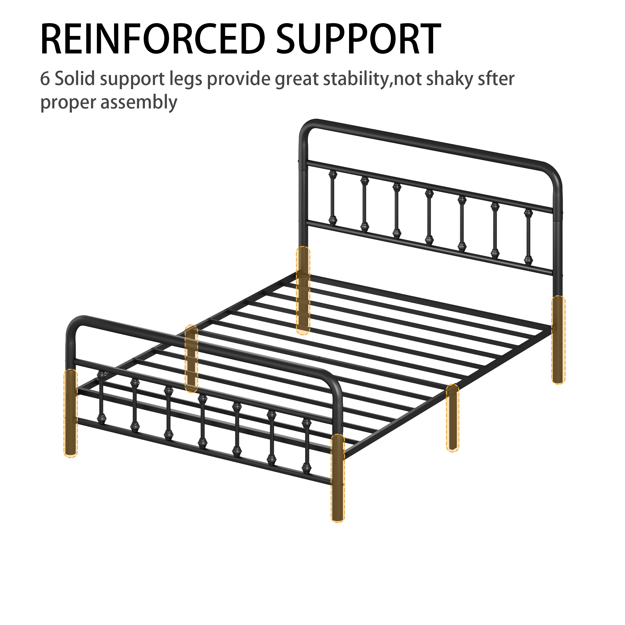 Metal Bed Frame,Full Size Bed Frame with Headboard,Structurally Stable, Under Bed Storage,No Box Spring Needed,Black - Image 3