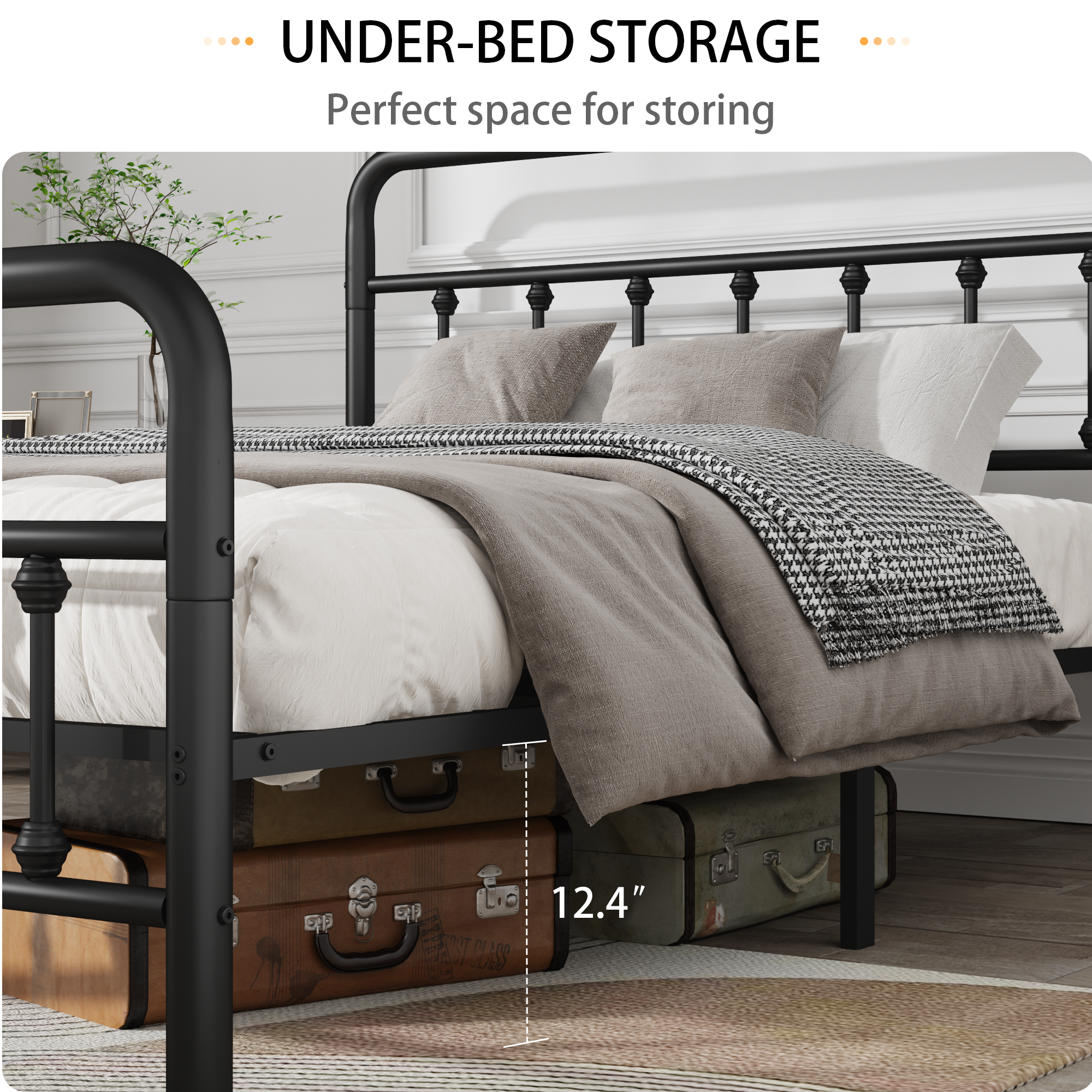 Metal Bed Frame,Full Size Bed Frame with Headboard,Structurally Stable, Under Bed Storage,No Box Spring Needed,Black - Image 4