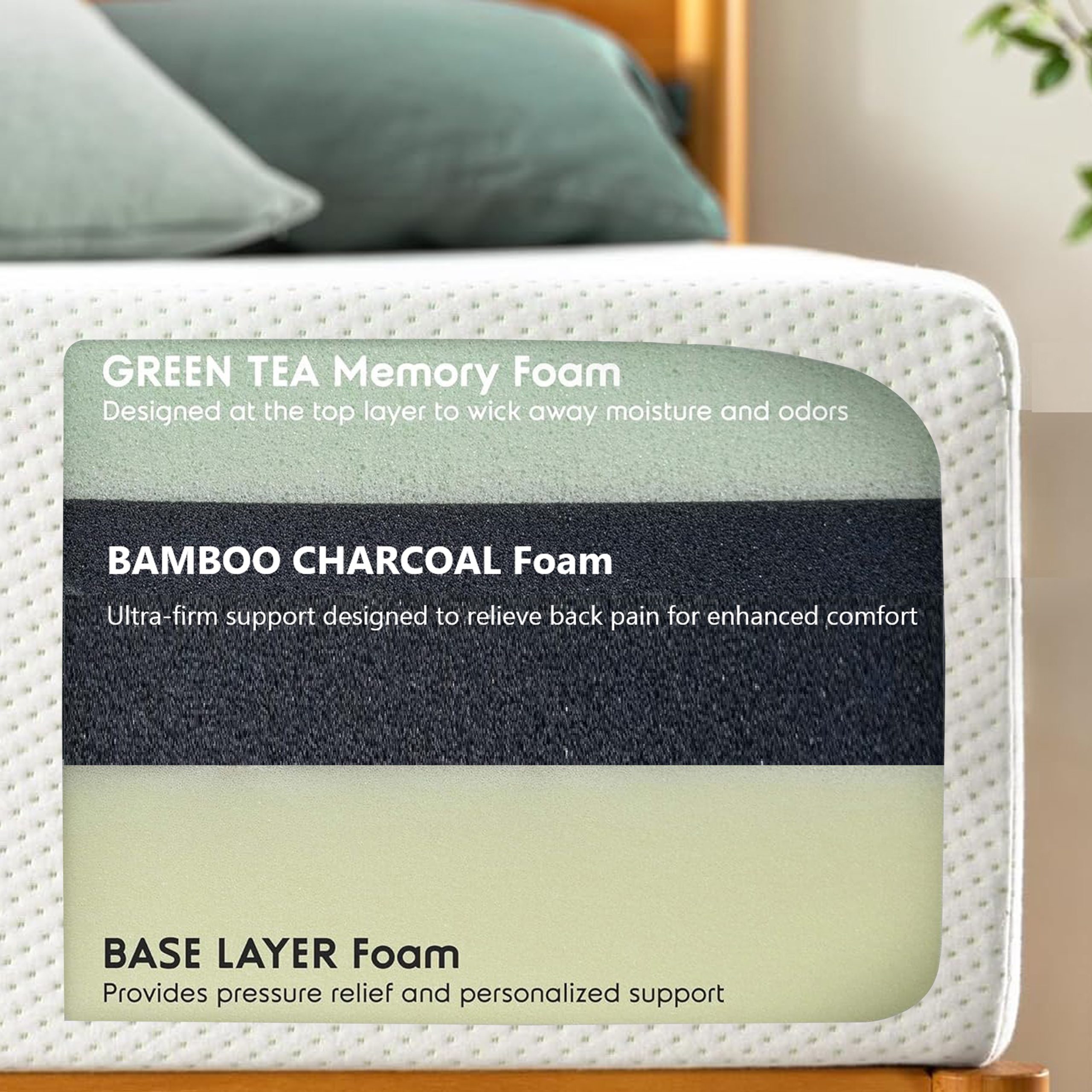 MADE IN US,10" Queen Size Green Tea Memory Foam Mattress in Box, Fiberglass Free, White(Bed not included) - Image 4