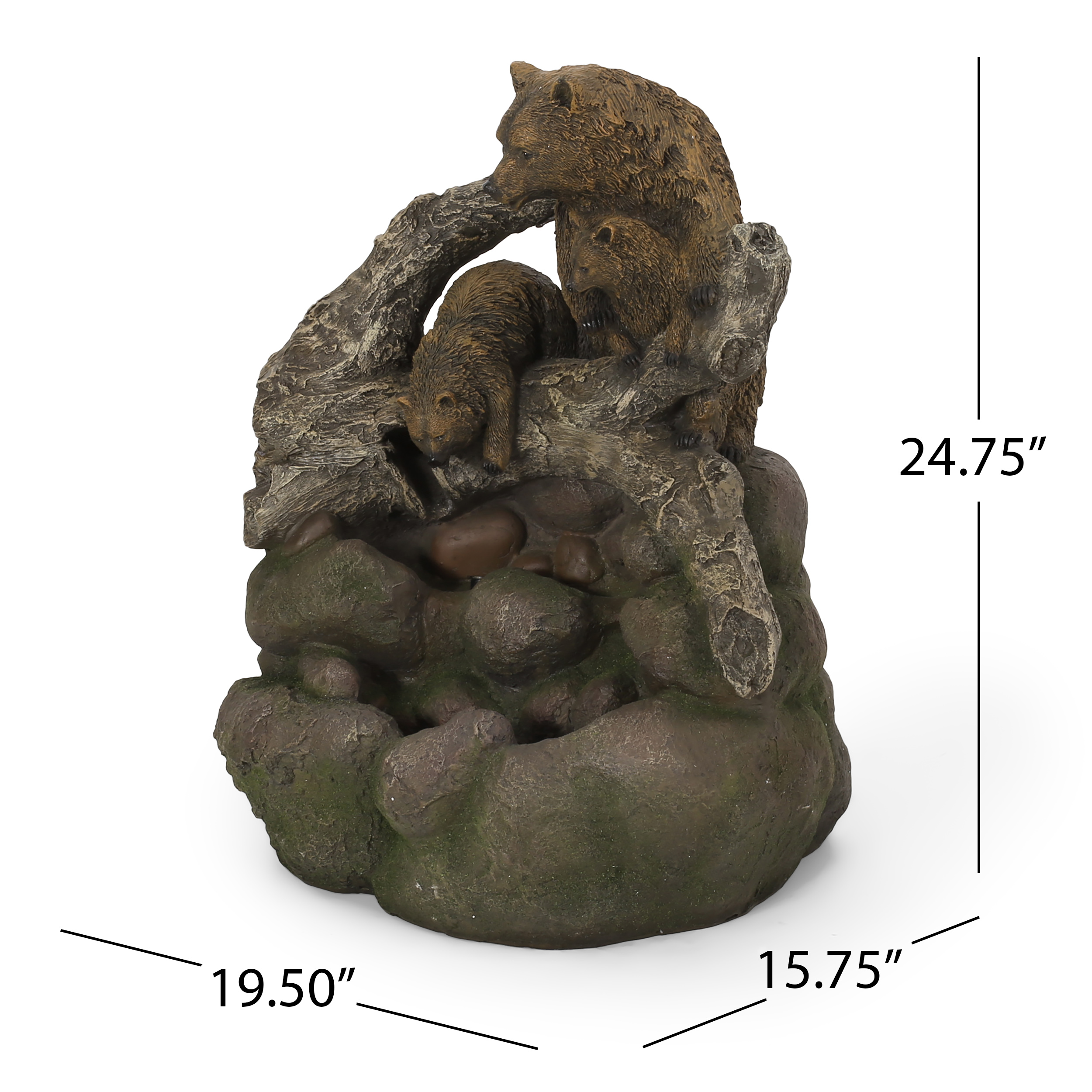 24.75" High CALLAN FOUNTAIN Weather Resistant Floor Fountain with Light, Light Brown + Moss - Image 6