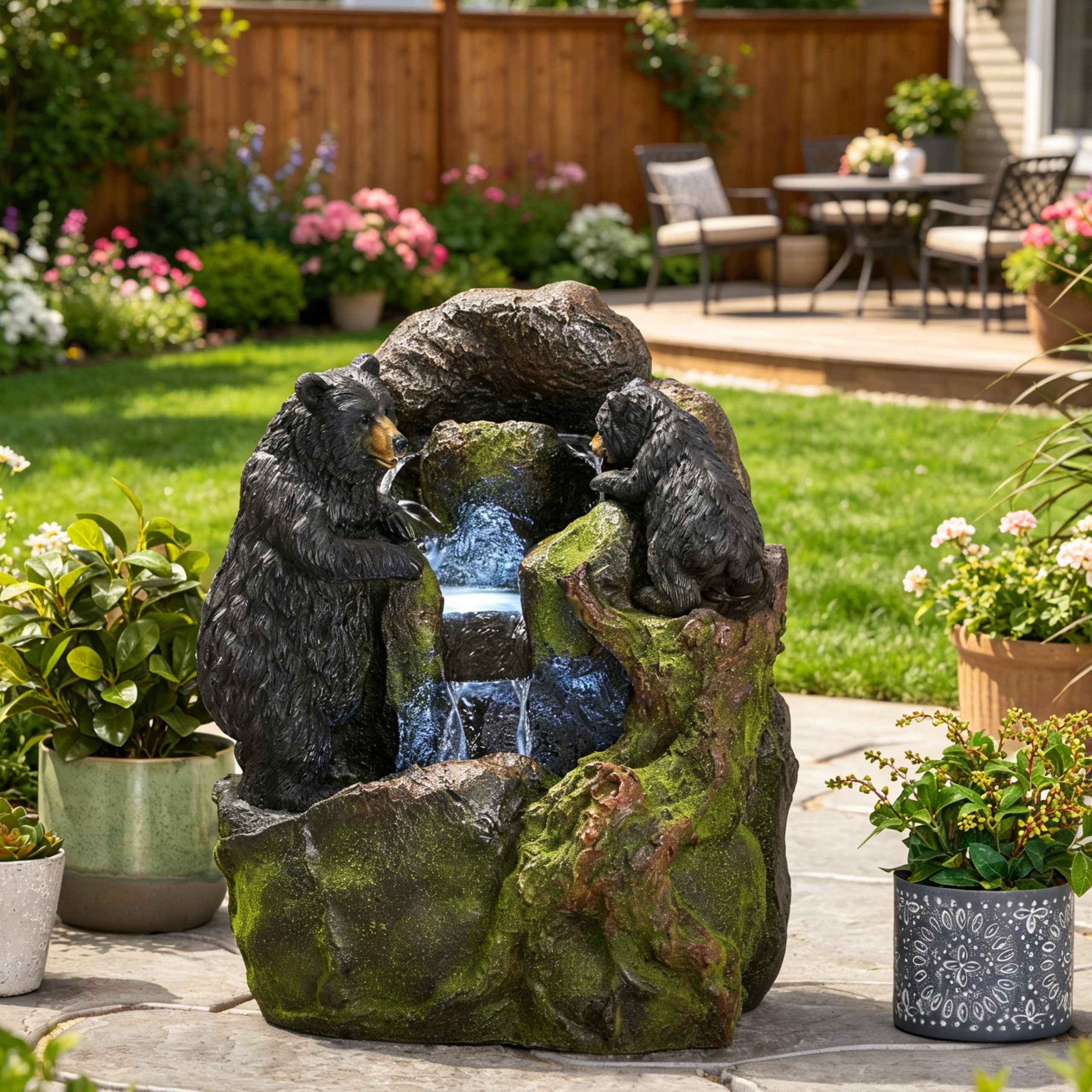 23.75" High Hand Crafted Weather Resistant Floor Fountain, Moss + Black - Image 2