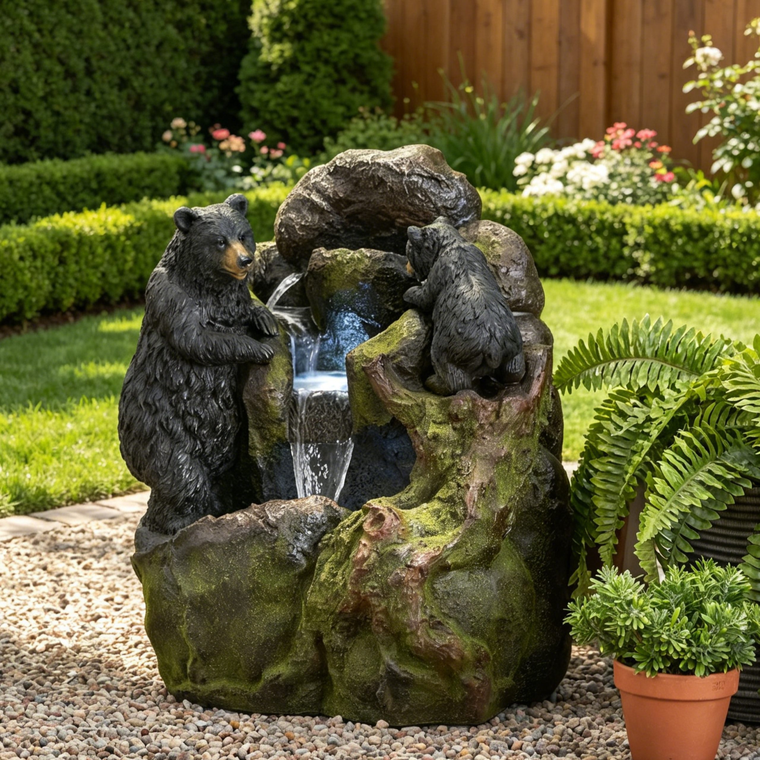 23.75" High Hand Crafted Weather Resistant Floor Fountain, Moss + Black - Image 3