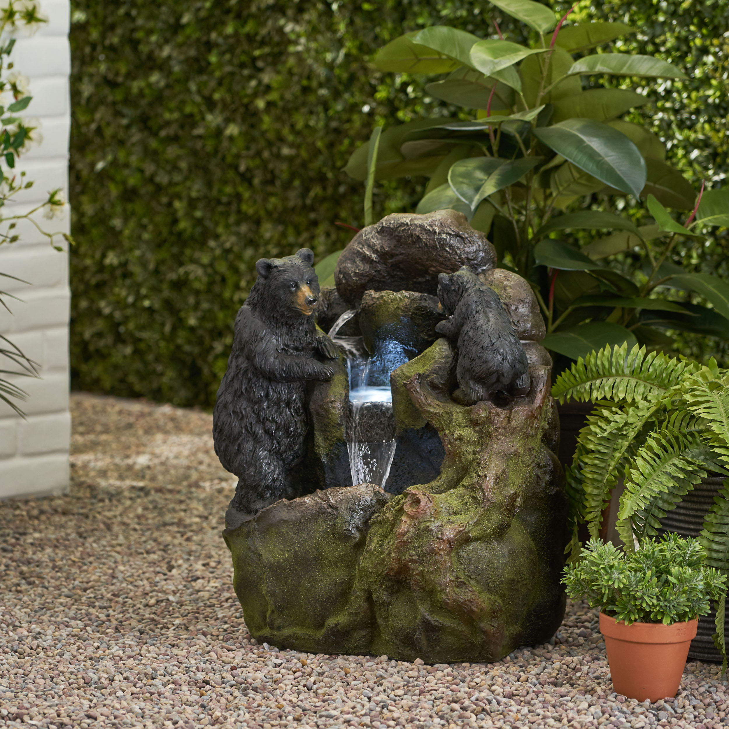 23.75" High Hand Crafted Weather Resistant Floor Fountain, Moss + Black - Image 6