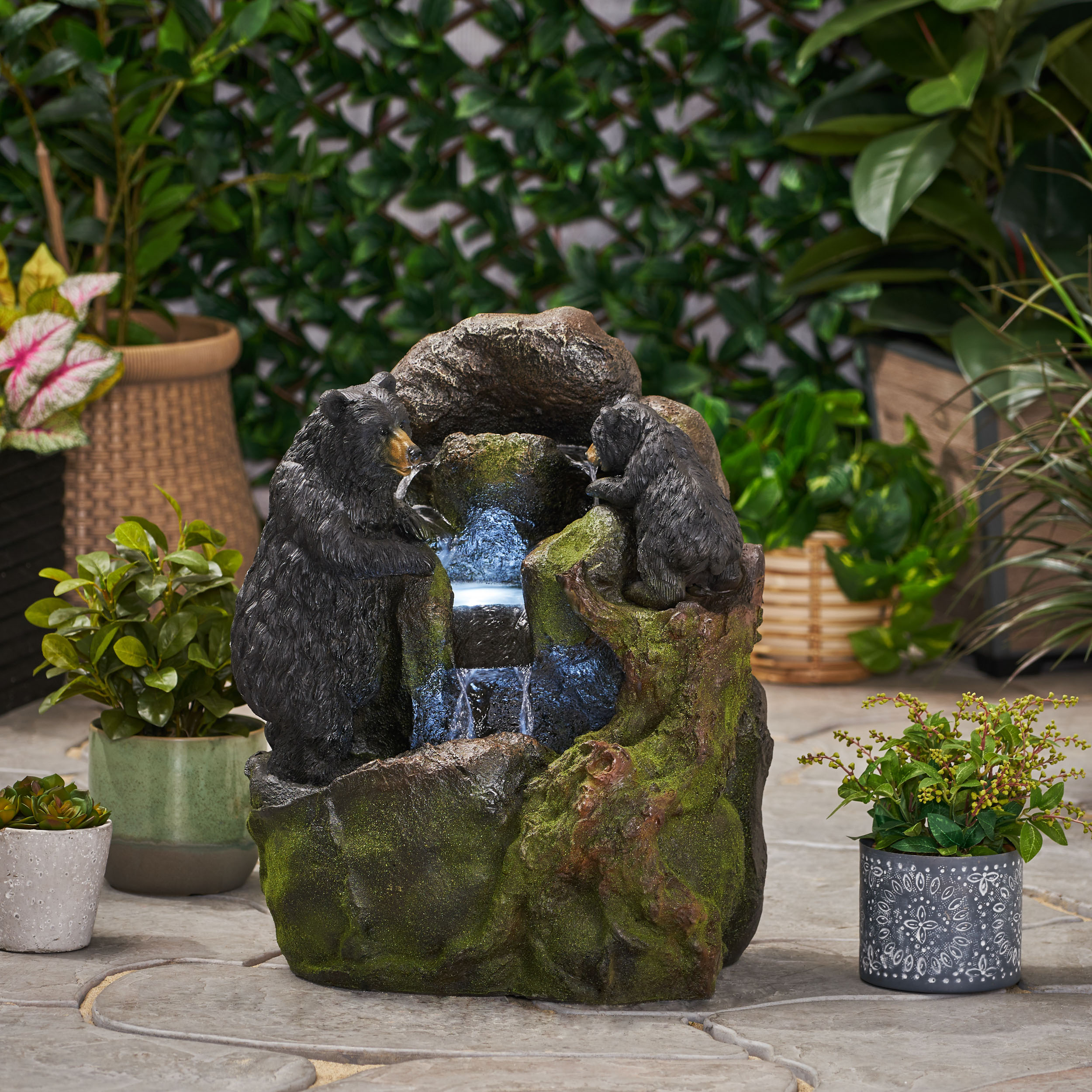 23.75" High Hand Crafted Weather Resistant Floor Fountain, Moss + Black - Image 5