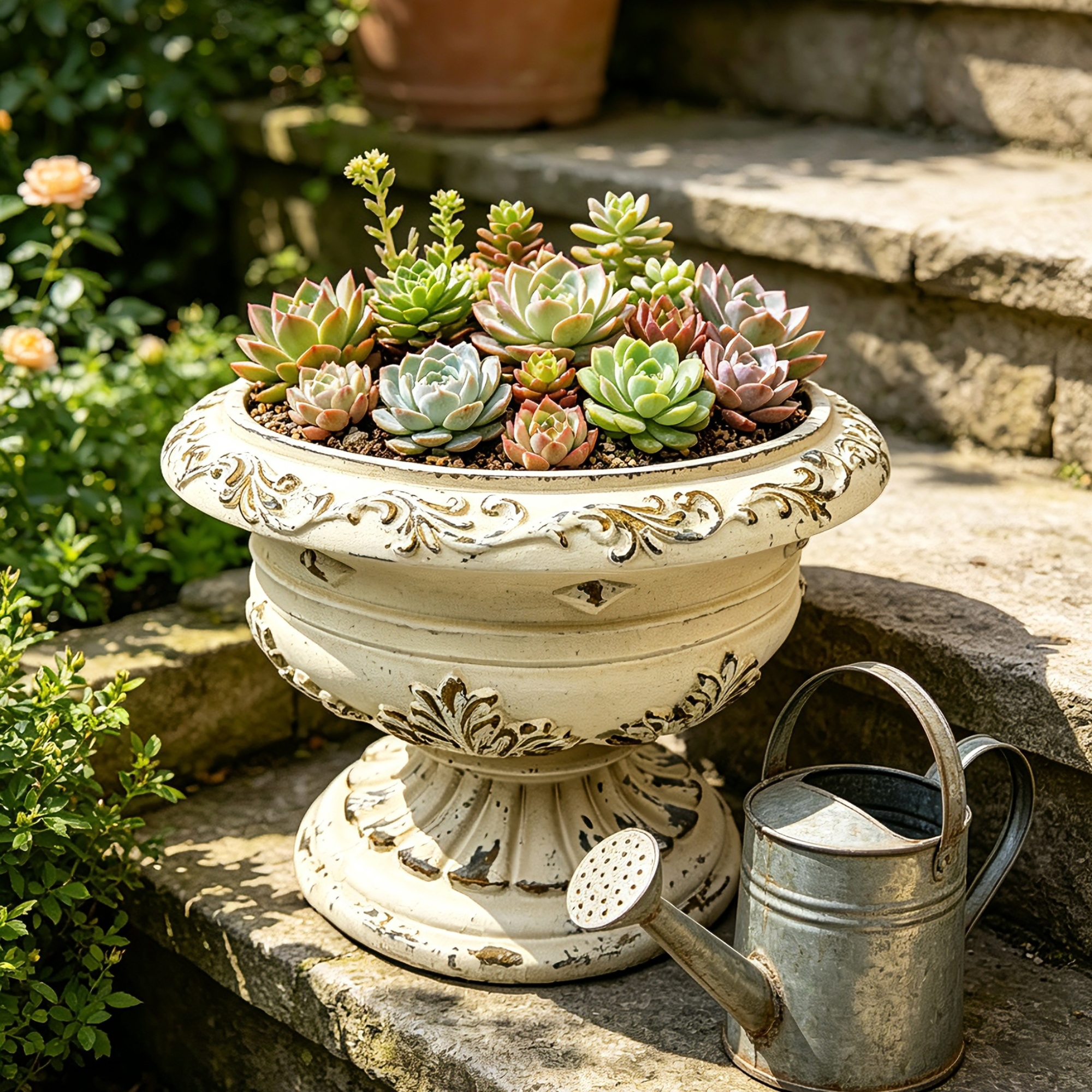 MGO Garden Planter, Garden decoration and planting,Color Antique White, Size 13.18"x18.11"x18.11" - Image 2