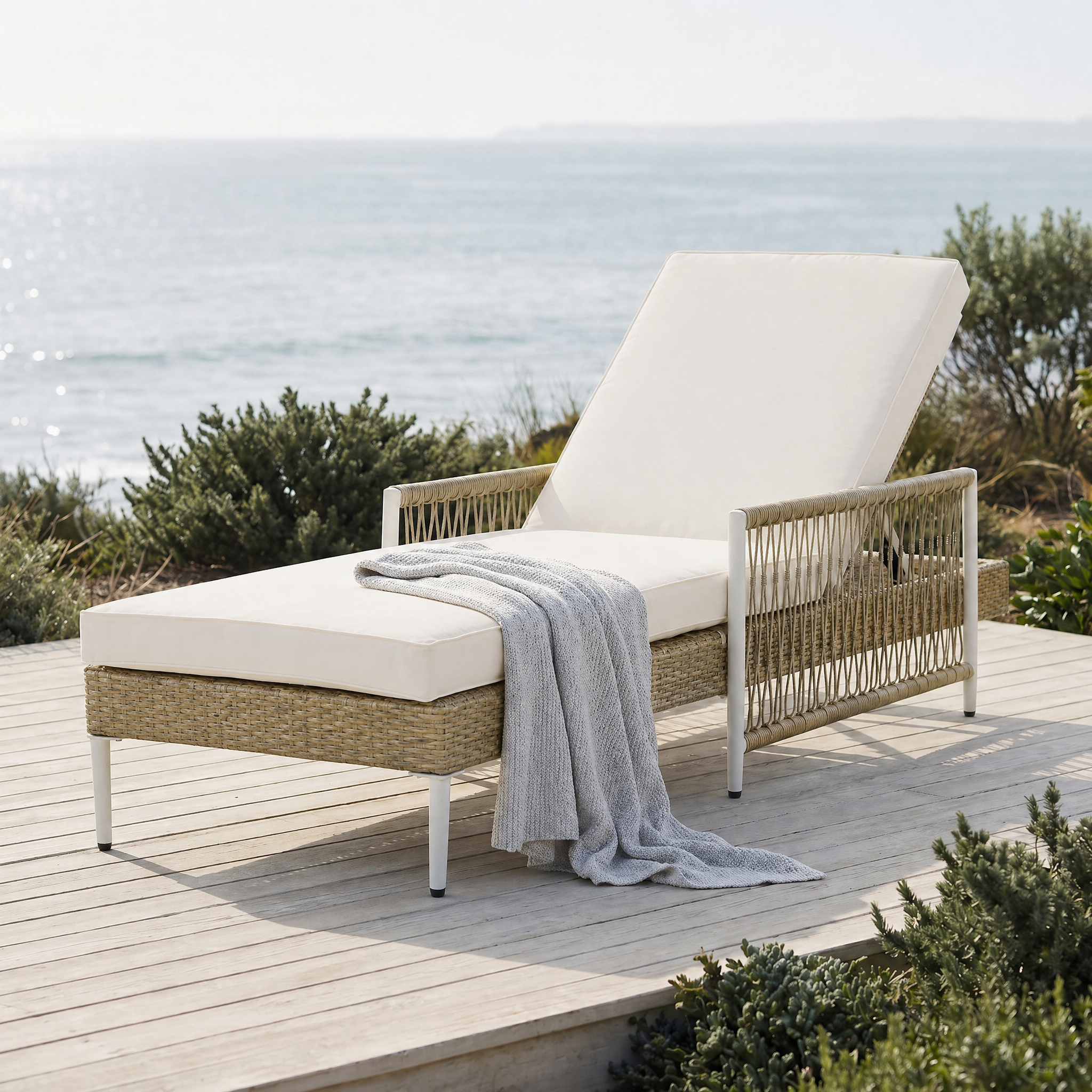 TOPMAX Outdoor All-Weather PE Rattan Chaise Lounge, Minimalist Patio Wicker Lounge Chair with 6 Gear Adjustable Recliner, Arms and Cushion for Poolside, Deck, Beige - Image 2