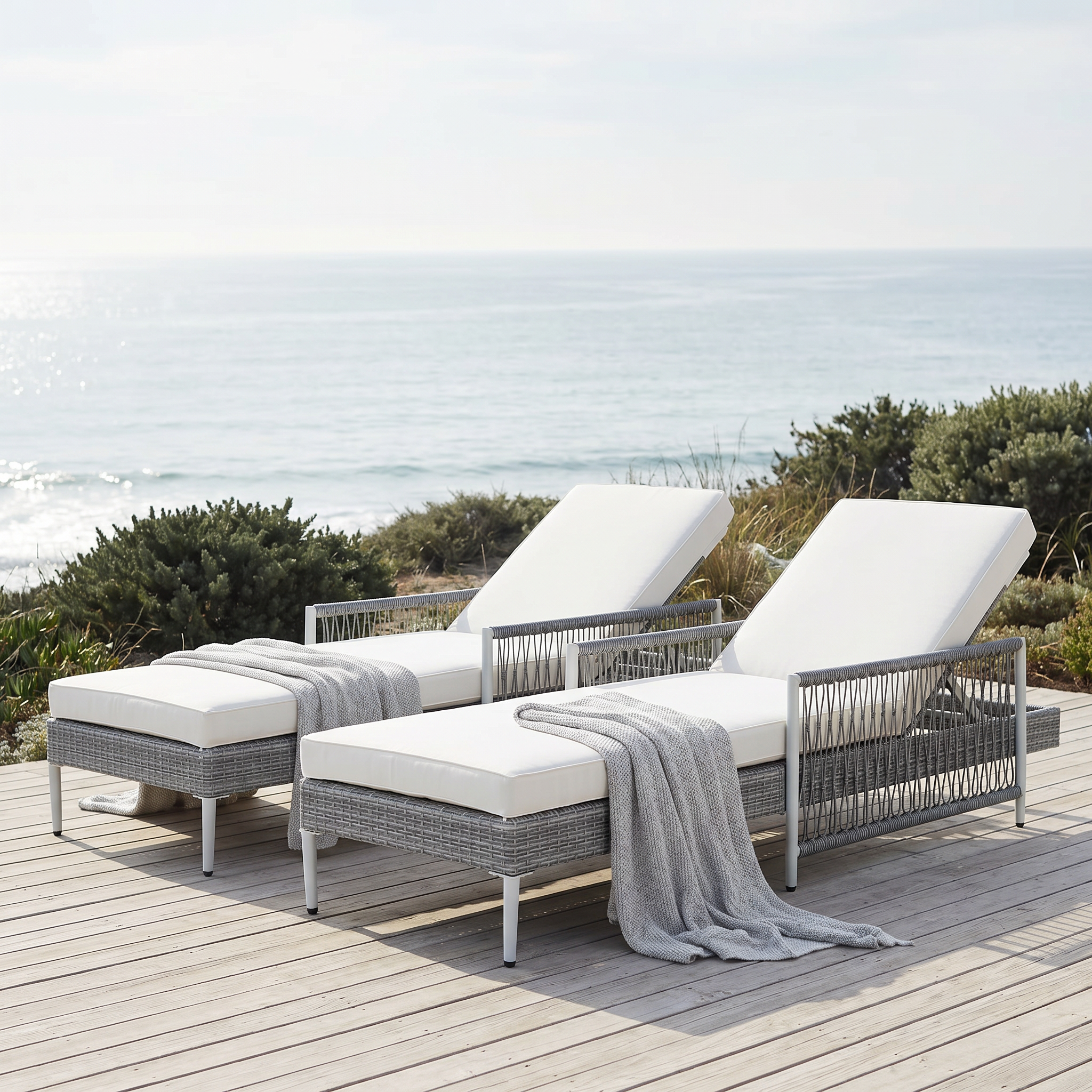 TOPMAX Outdoor All-Weather PE Rattan Chaise Lounge, Minimalist Patio Wicker Lounge Chair with 6 Gear Adjustable Recliner, Arms and Cushion for Poolside, Deck, Set of 2, Grey - Image 3