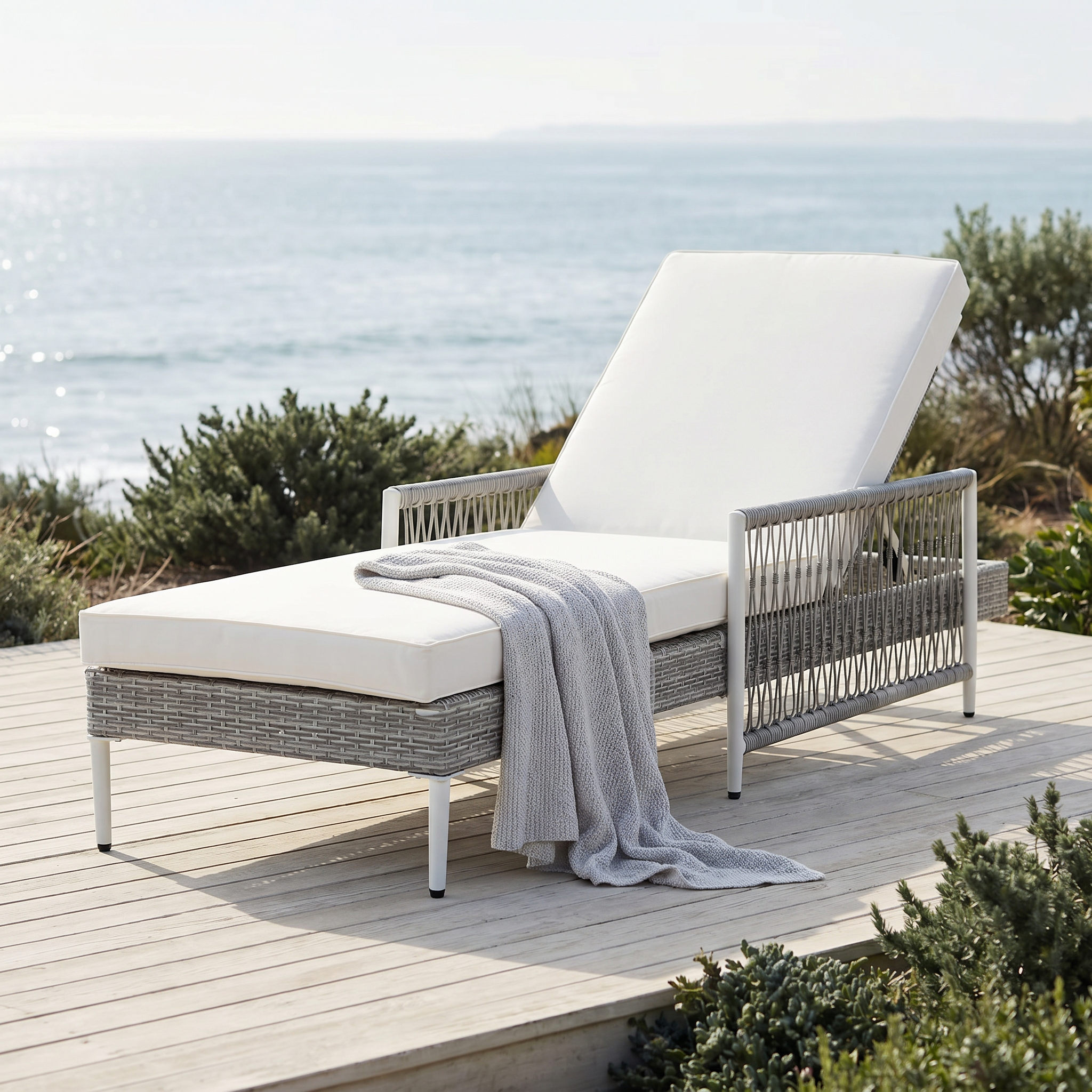 TOPMAX Outdoor All-Weather PE Rattan Chaise Lounge, Minimalist Patio Wicker Lounge Chair with 6 Gear Adjustable Recliner, Arms and Cushion for Poolside, Deck, Set of 2, Grey - Image 5
