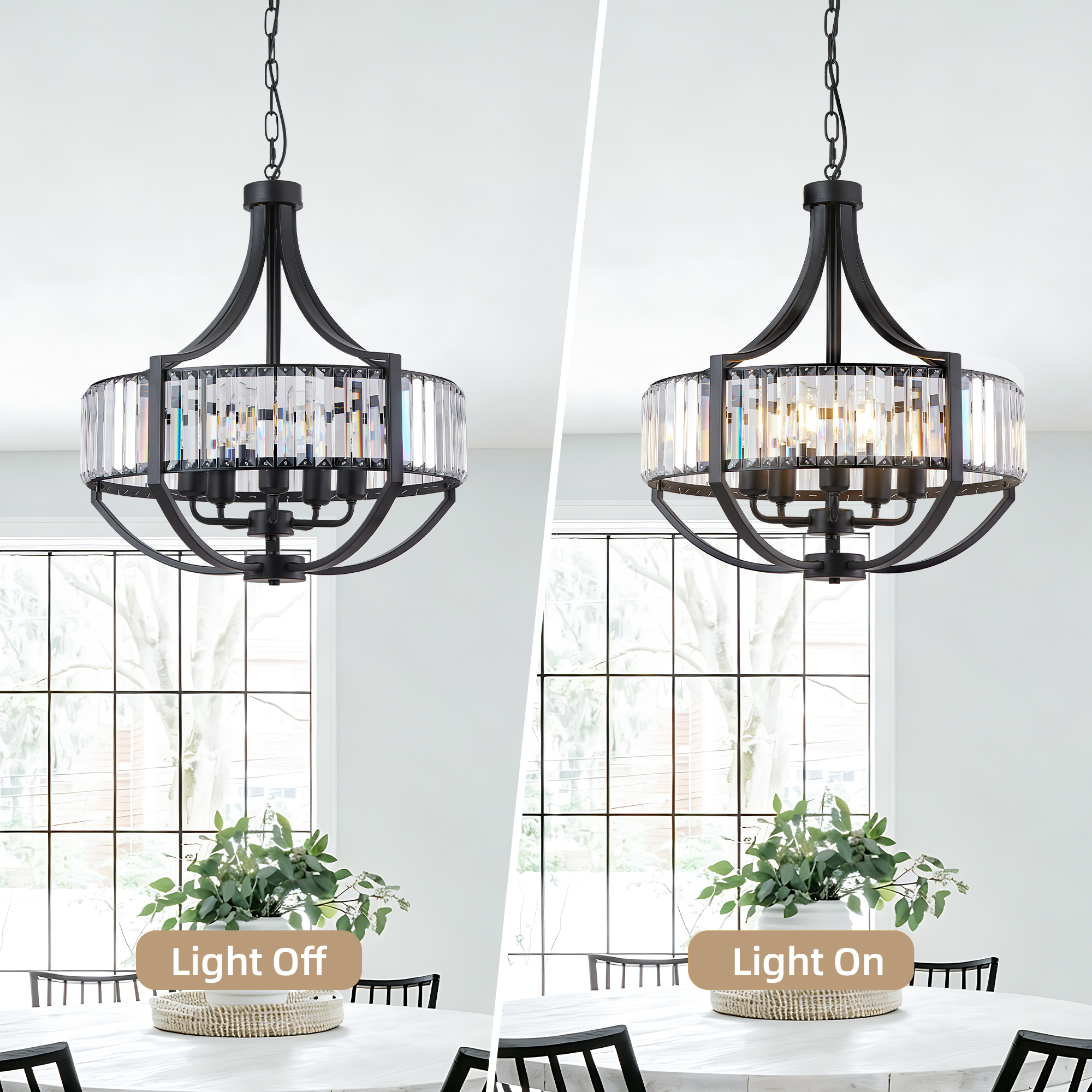 20" Modern Farmhouse Crystal Chandeliers for Dining Room, 5-Light Black Antique Pendant Chandelier, Contemporary Hanging Light Fixture for Living Room Bedroom Foyer Kitchen Island Entryway - Image 3