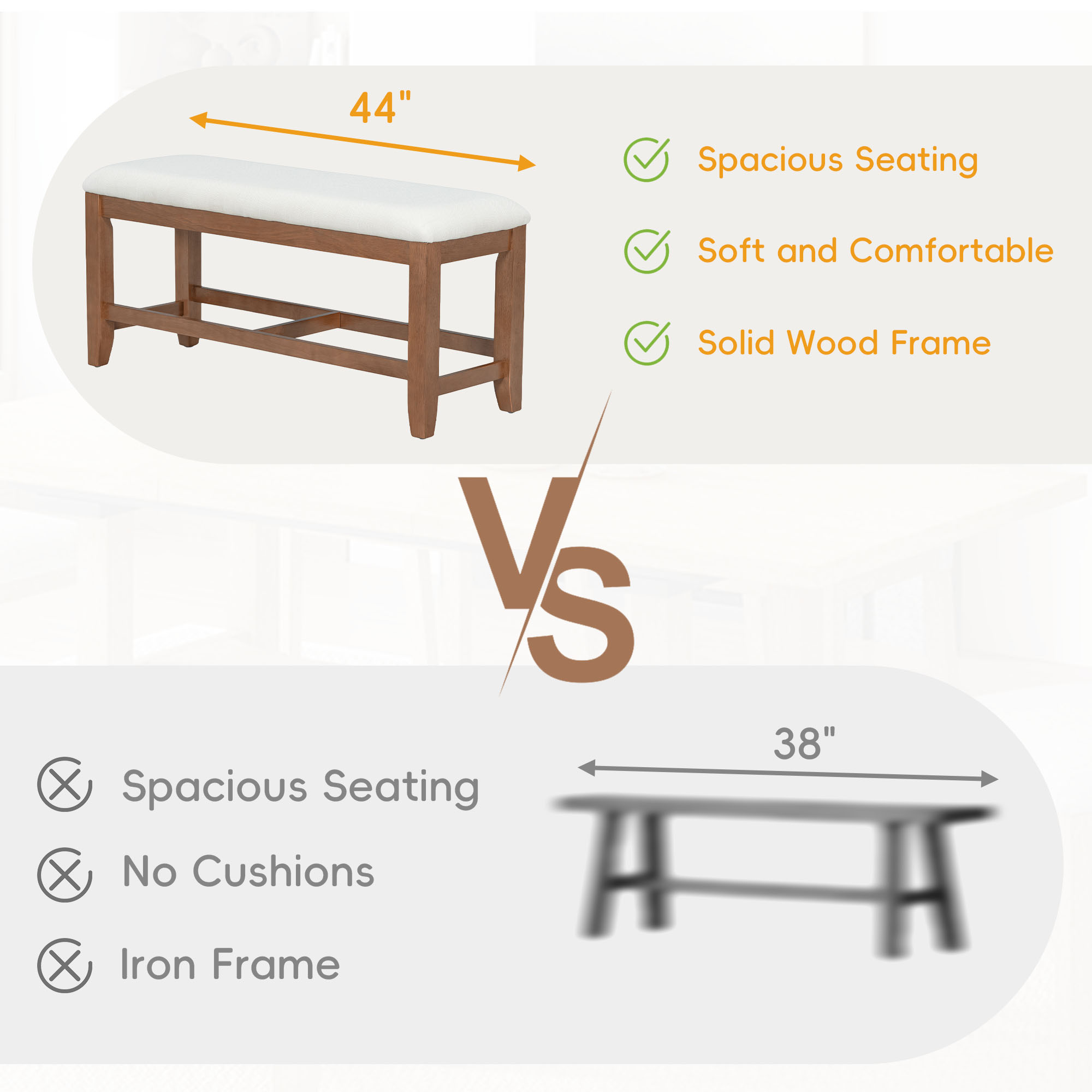 TOPMAX Farmhouse 76inch 6-Piece Extendable Dining Table Set Trestle Kitchen Table Set with 18inch Removable Leaf and Upholstered Dining Chair and Bench for Dining Room, Brown+Ivory - Image 5