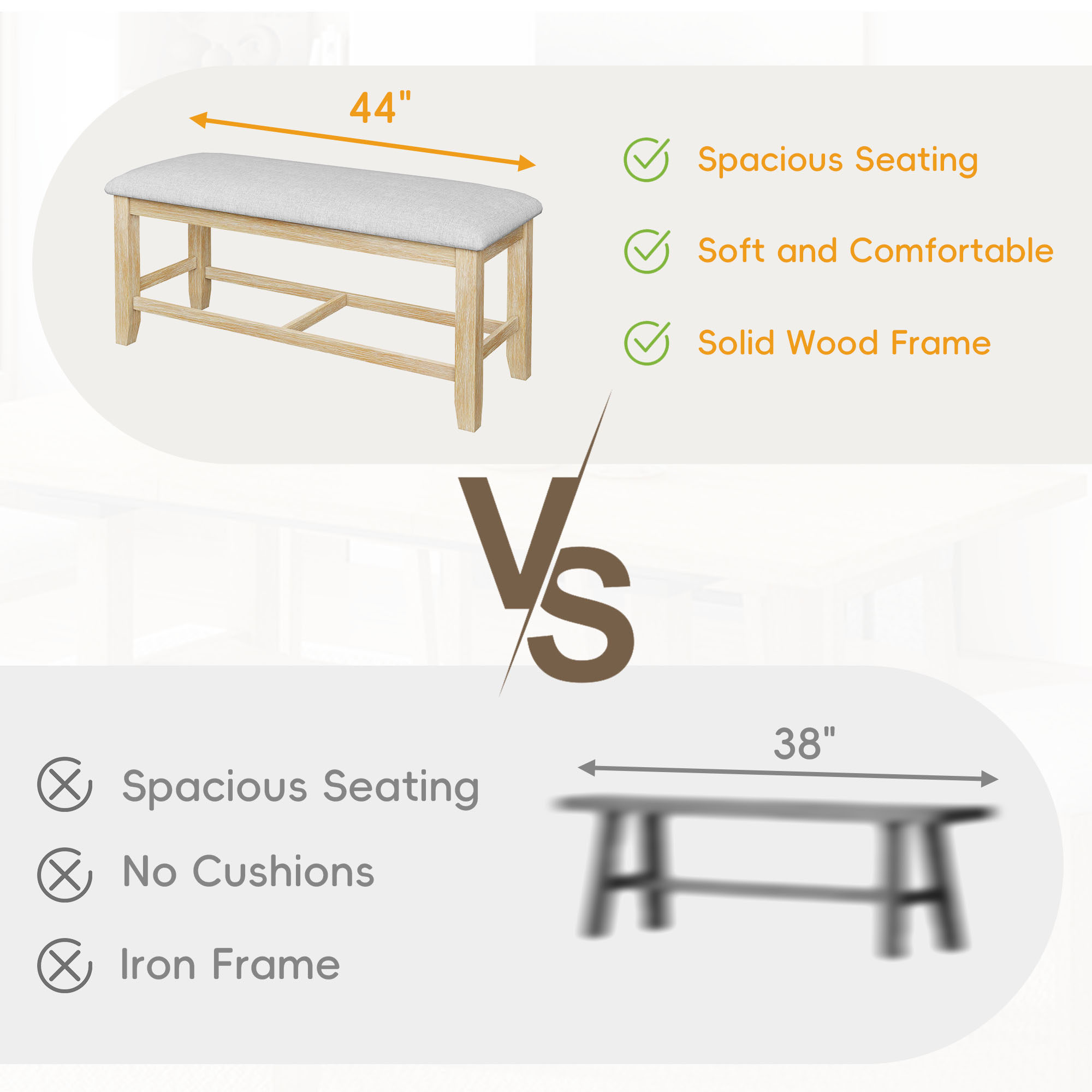 TOPMAX Farmhouse 76inch 6-Piece Extendable Dining Table Set Trestle Kitchen Table Set with 18inch Removable Leaf and Upholstered Dining Chair and Bench for Dining Room, Natural+Light Gray - Image 5