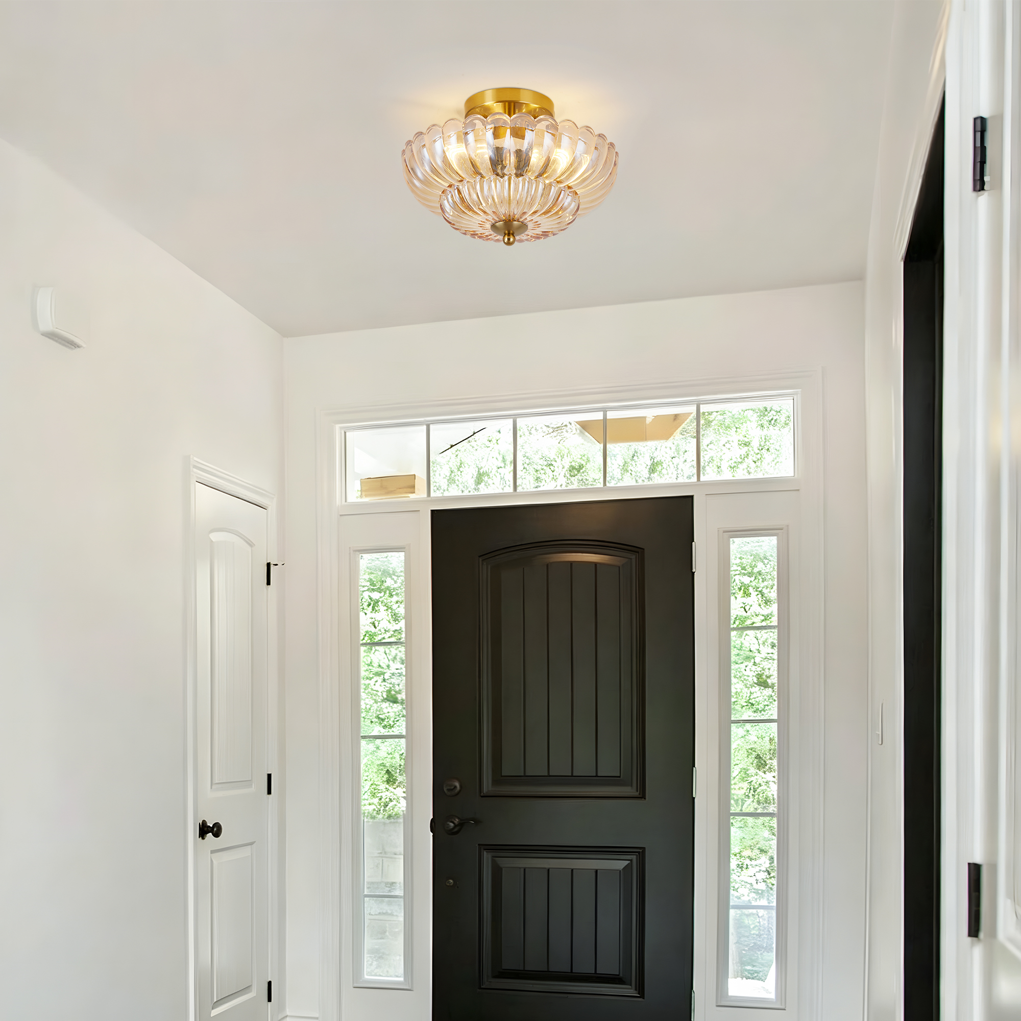 11.8 inch Semi Flush Mount Ceiling Light, 3-Light Close to Ceiling Light Fixtures with Flower Glass, Vintage Ceiling Lights for Hallway Living Room Kitchen Bedroom Bathroom, Amber - Image 3