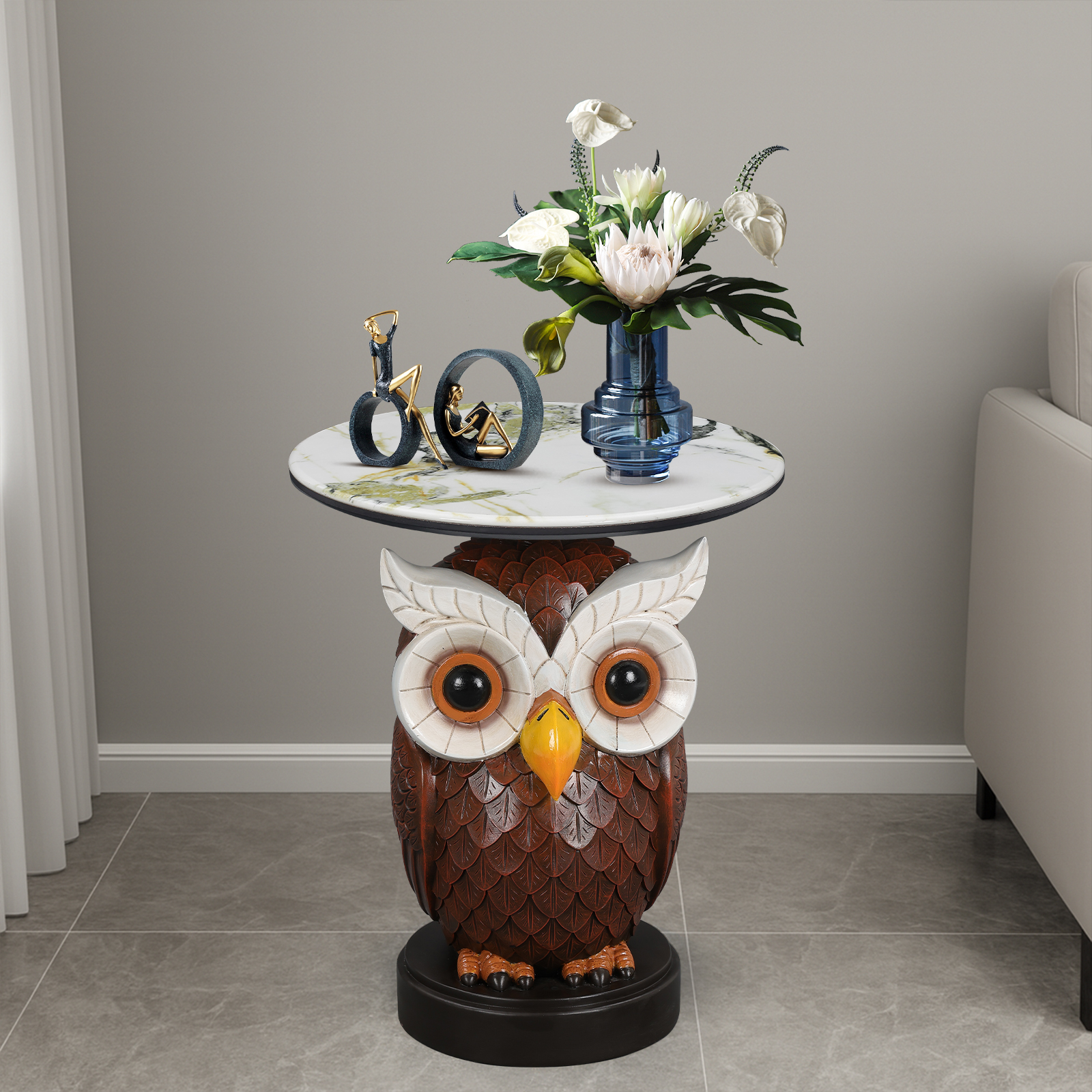 Owl Accent Table Animal Statue End Tables Livingroom - Image 2