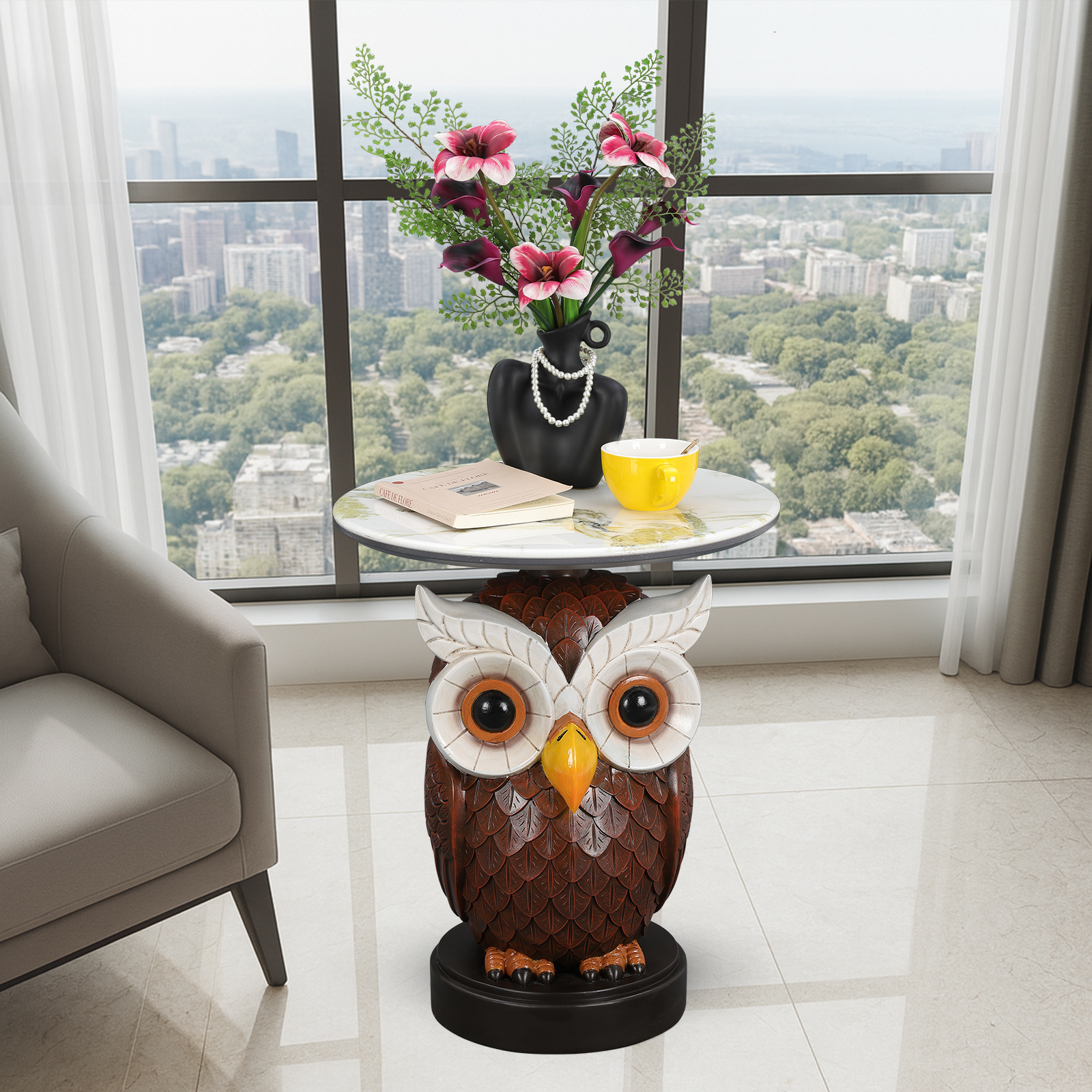 Owl Accent Table Animal Statue End Tables Livingroom - Image 3