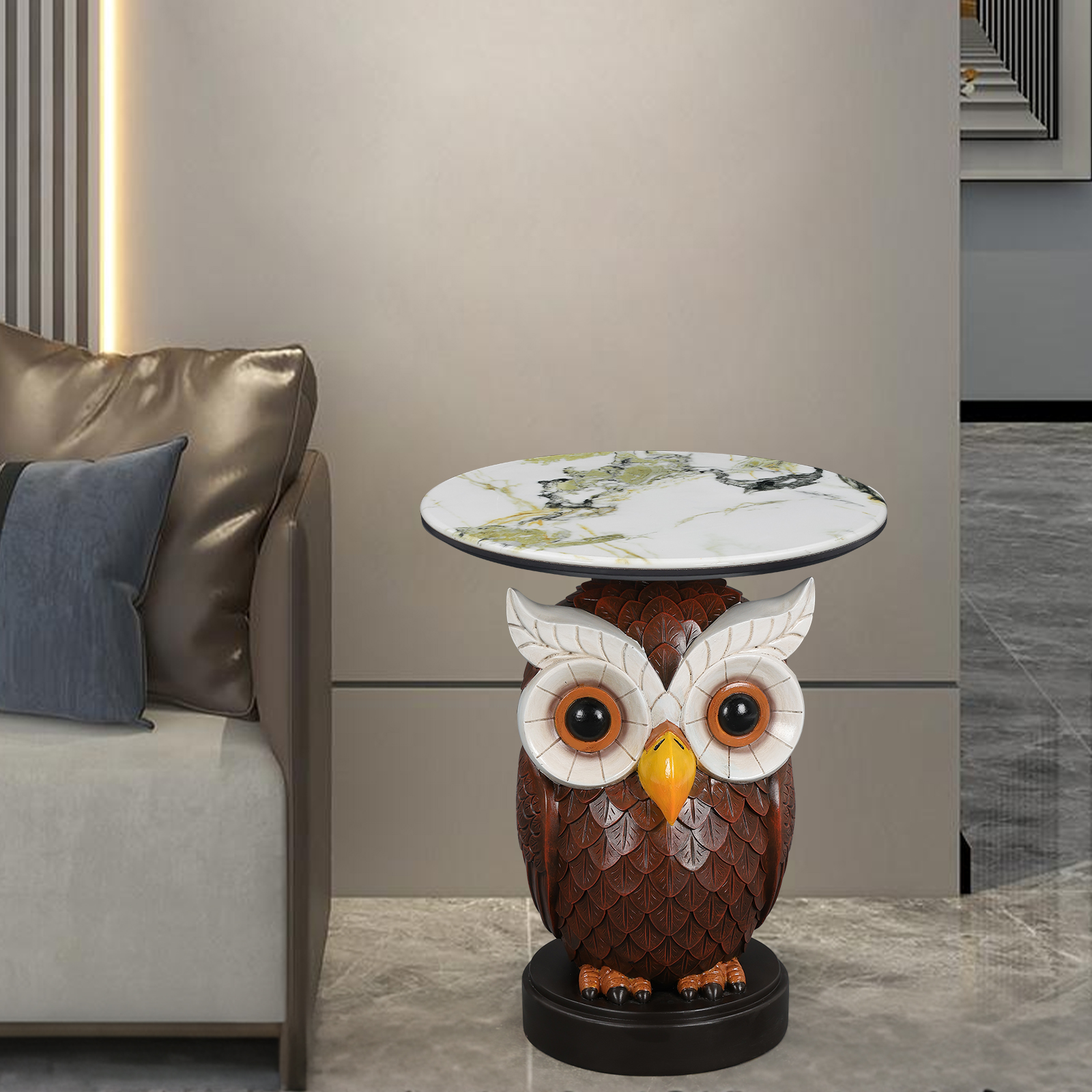 Owl Accent Table Animal Statue End Tables Livingroom - Image 4