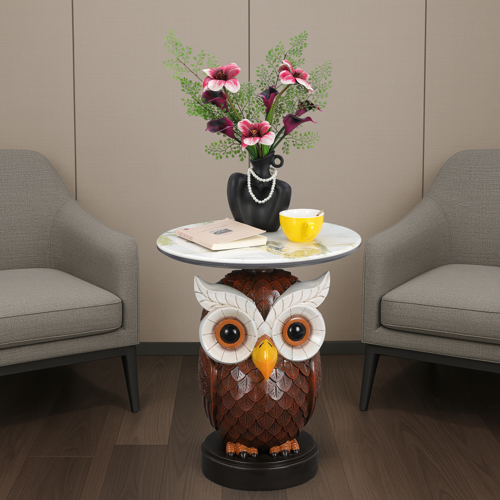 Owl Accent Table Animal Statue End Tables Livingroom - Image 5