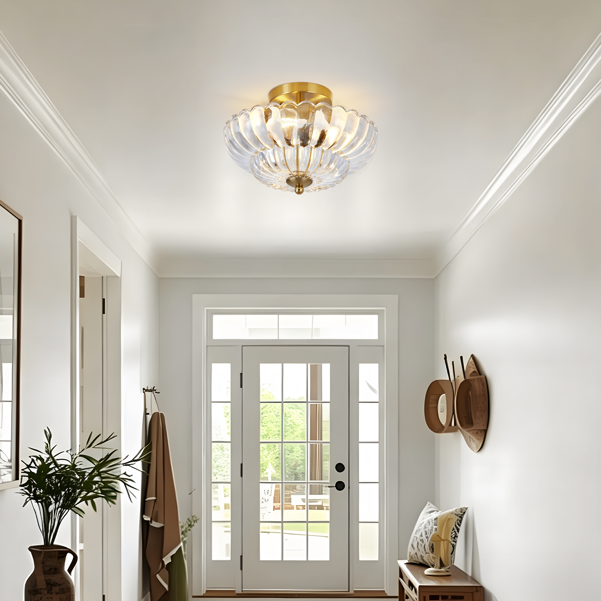 11.8 inch Semi Flush Mount Ceiling Light, 3-Light Close to Ceiling Light Fixtures with Flower Glass, Vintage Ceiling Lights for Hallway Living Room Kitchen Bedroom Bathroom, Clear - Image 3