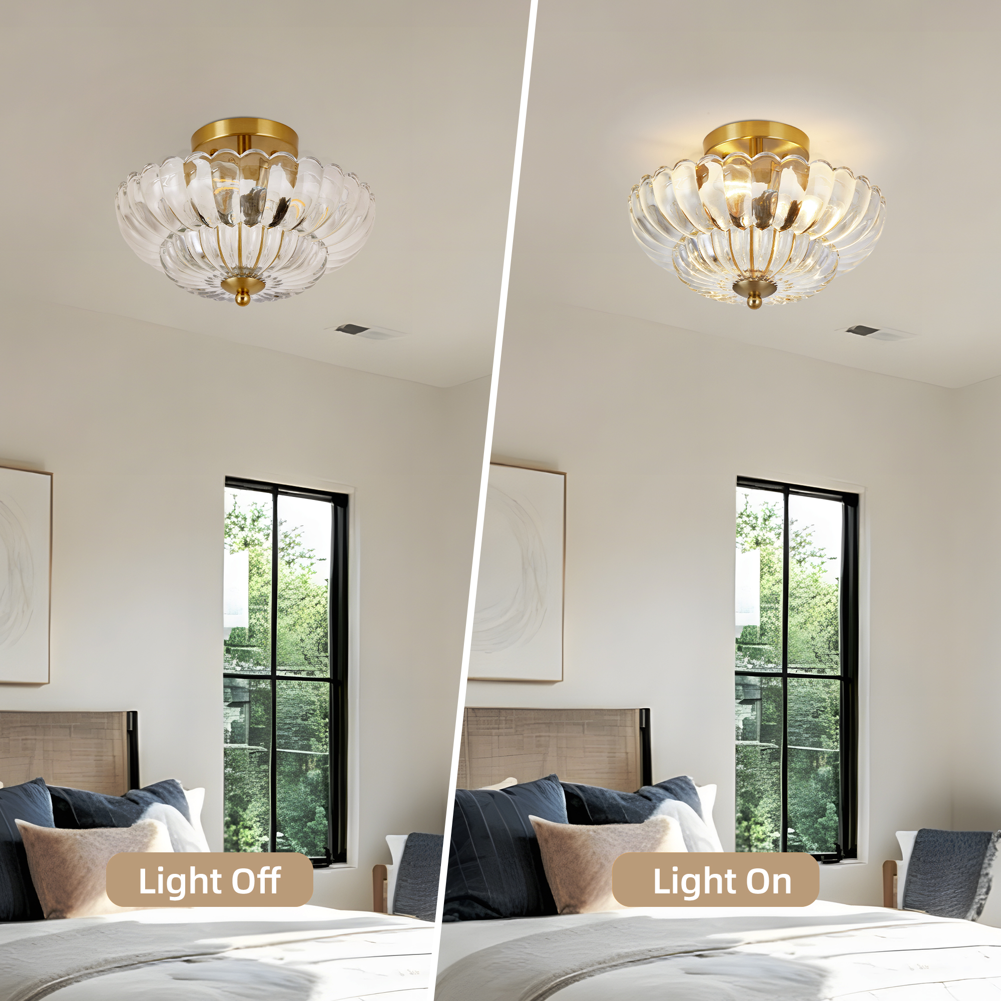 11.8 inch Semi Flush Mount Ceiling Light, 3-Light Close to Ceiling Light Fixtures with Flower Glass, Vintage Ceiling Lights for Hallway Living Room Kitchen Bedroom Bathroom, Clear - Image 4