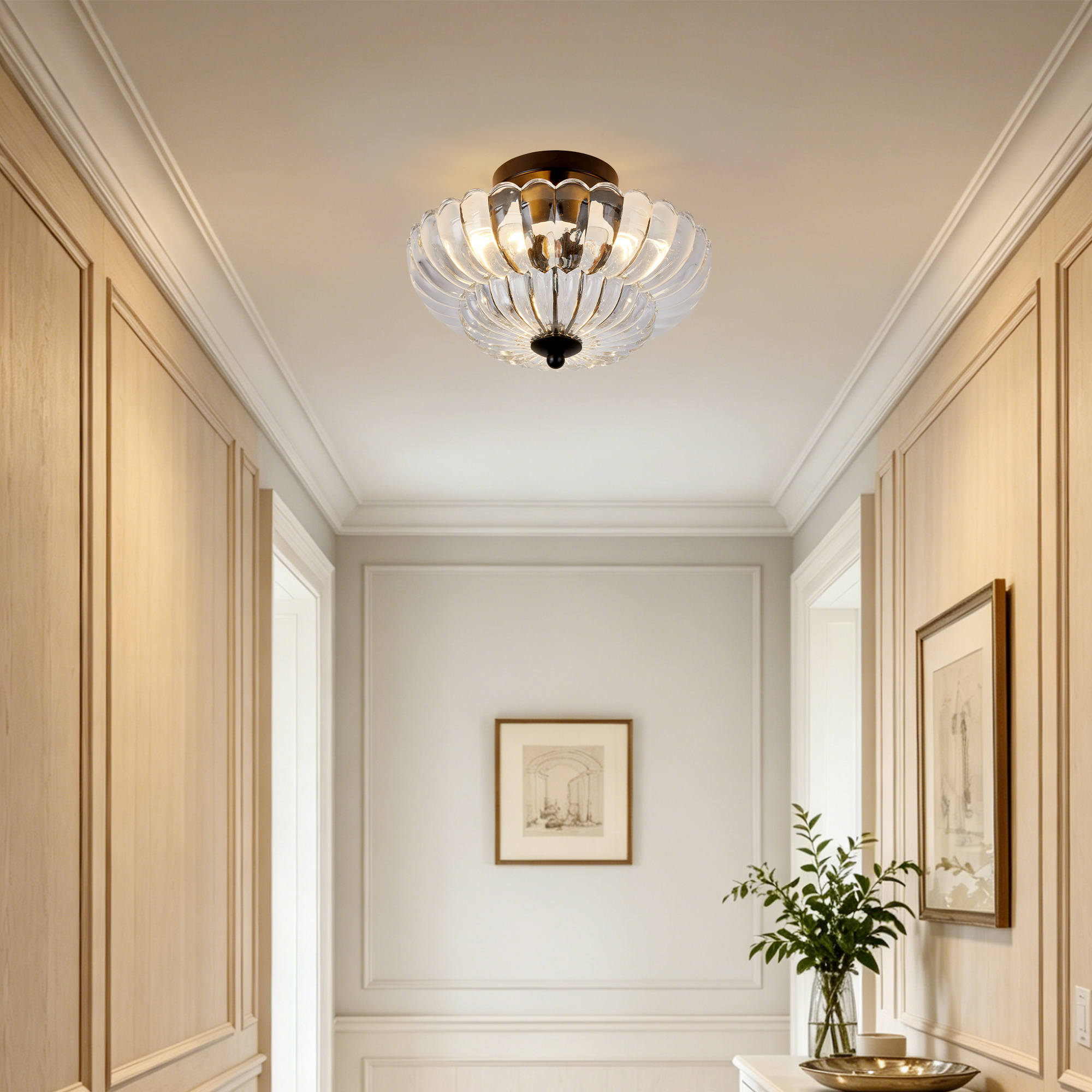 Semi Flush Mount Ceiling Light, Smoky Gray Glass Ceiling Light Fixture, 3-Bulb Modern Black Close to Ceiling Light, Vintage Glass Ceiling Lights for Bedroom Kitchen Living Room, Bulb Not Included - Image 2