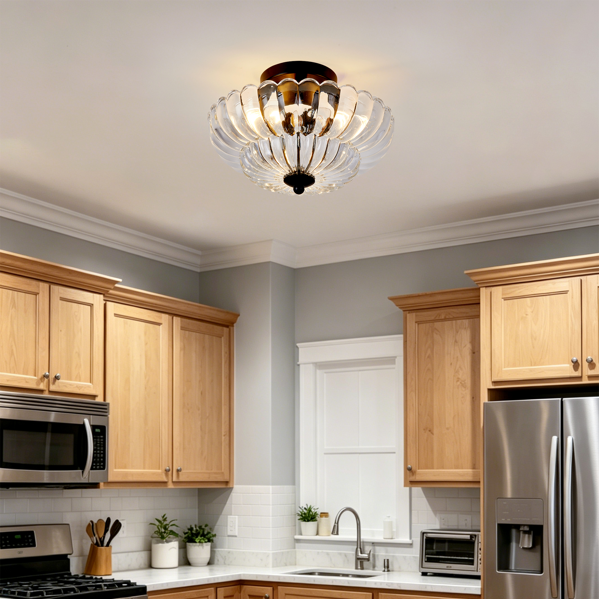 Semi Flush Mount Ceiling Light, Smoky Gray Glass Ceiling Light Fixture, 3-Bulb Modern Black Close to Ceiling Light, Vintage Glass Ceiling Lights for Bedroom Kitchen Living Room, Bulb Not Included - Image 4