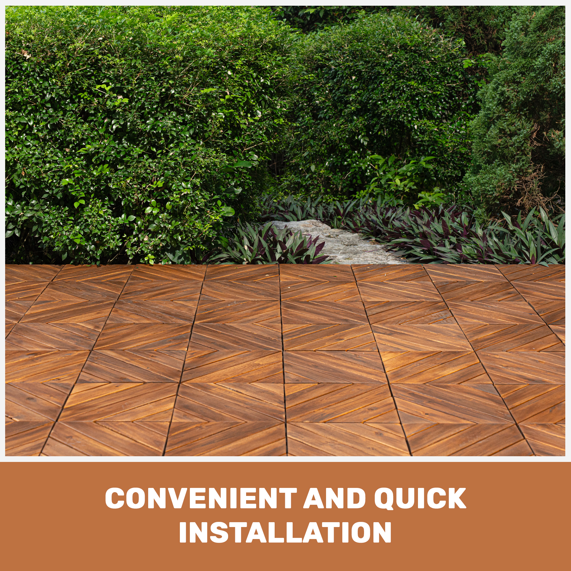 10 PCS Interlocking Deck Tiles Diagonal Pattern, 12" x 12" Acacia Wood Tiles For Patio, Waterproof, All-Weather, Outdoor Decking For Garden, Pool, Balcony,... - Image 6