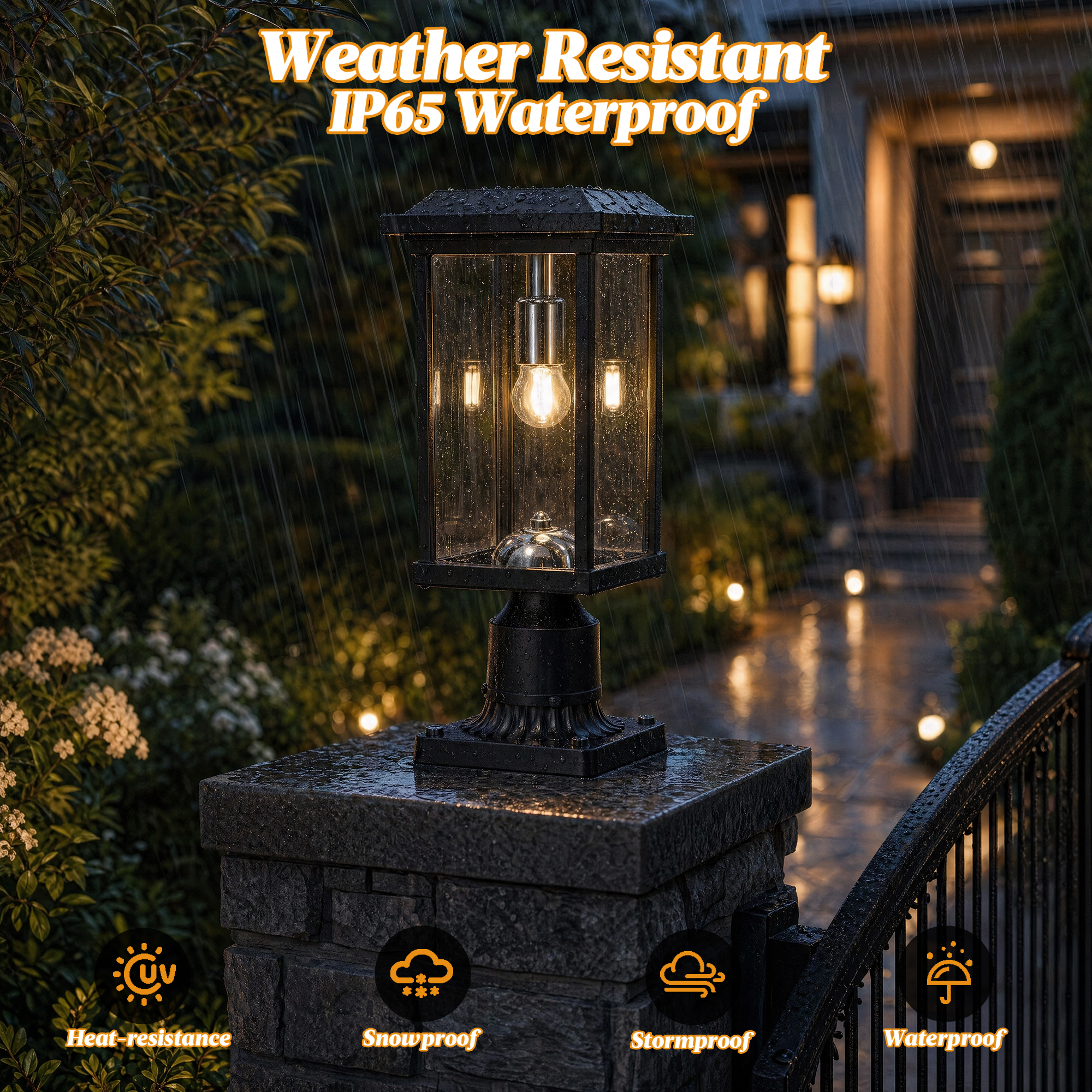 Dusk to Dawn Outdoor Post Lights with Pier Mount Base, Anti-Rust Black Pillar Lights Fixtures, Waterproof Hardwired Aluminum Exterior Pole Lamps for Garden, Patio, Pathway - Image 2