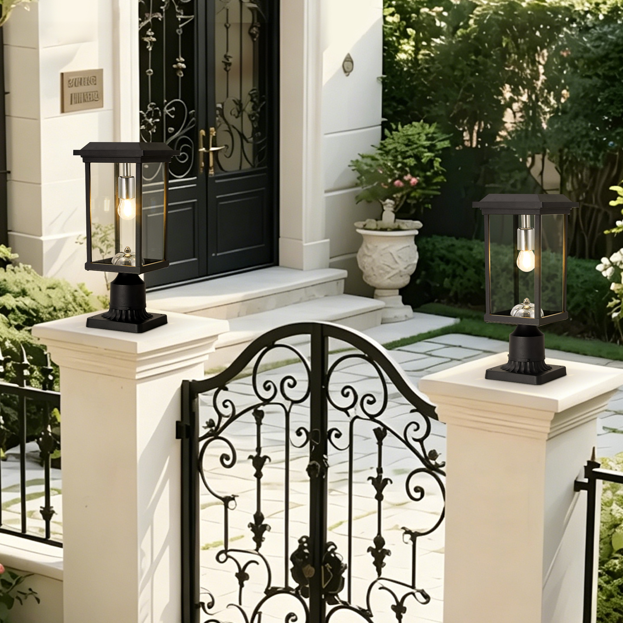 Dusk to Dawn Outdoor Post Lights with Pier Mount Base, Anti-Rust Black Pillar Lights Fixtures, Waterproof Hardwired Aluminum Exterior Pole Lamps for Garden, Patio, Pathway - Image 3