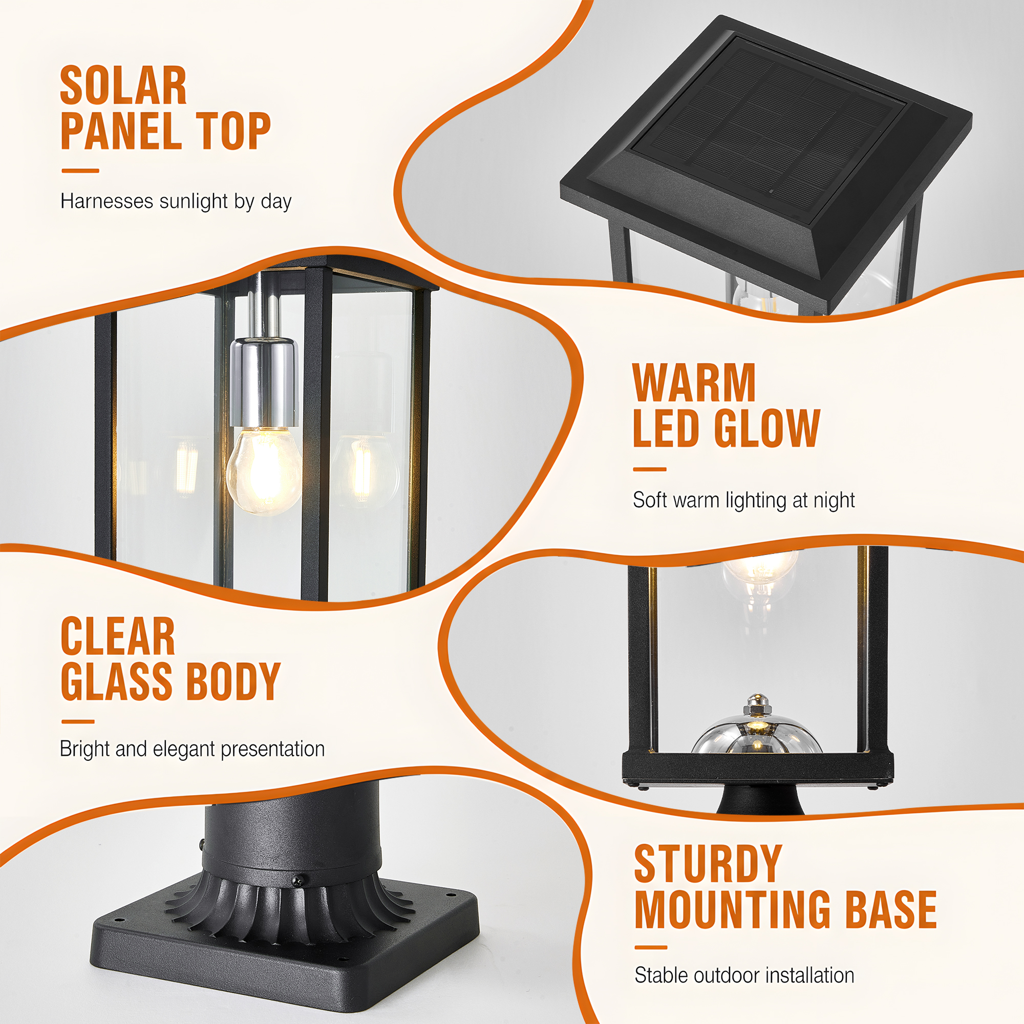 Dusk to Dawn Outdoor Post Lights with Pier Mount Base, Anti-Rust Black Pillar Lights Fixtures, Waterproof Hardwired Aluminum Exterior Pole Lamps for Garden, Patio, Pathway - Image 6