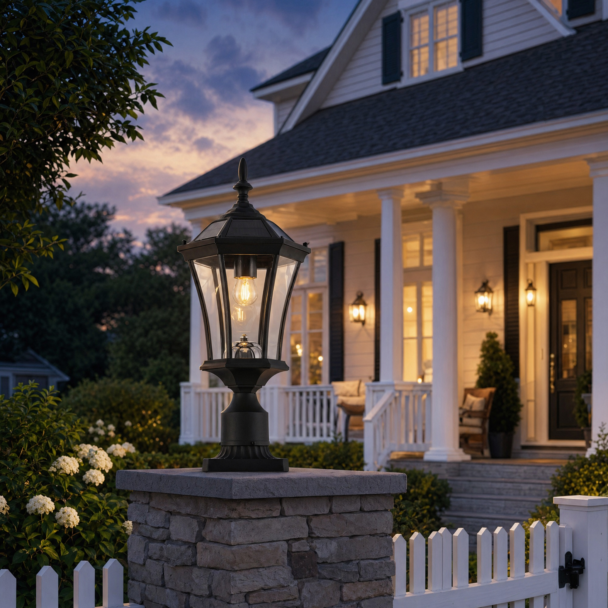 Solar Post Lights Outdoor, Dusk to Dawn Outdoor Post Lights with Pier Mount Base, Black Solar Lamp Posts Light Fixture, Waterproof Light Posts for Outside Yard Garden Patio, 1 Pack - Image 2